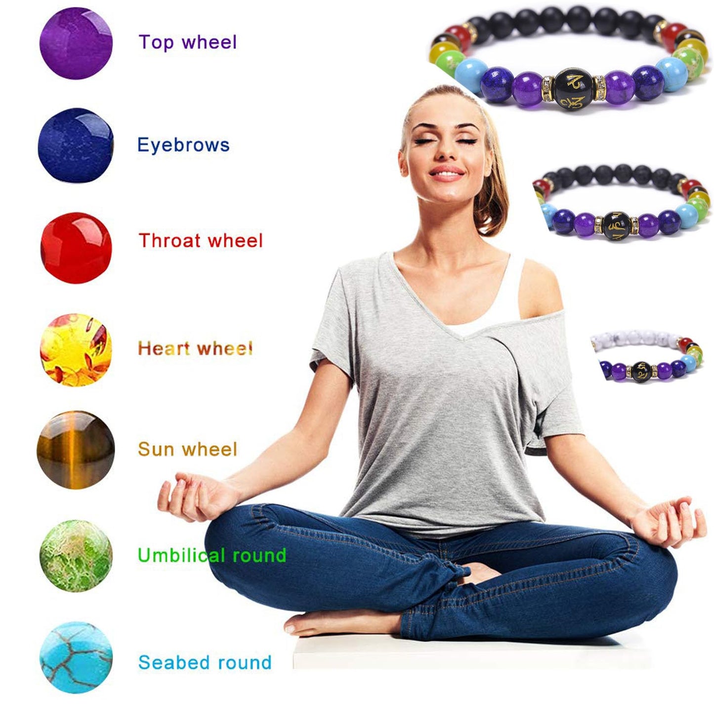 Chakra Bracelets for Women, Crystals and Healing Stones Pulsera Arus 7 Chakras Spiritual Bracelets for Woman Anxiety Healthbangle Lymphatic Drainage Elastic Bangle Natural Stone Yoga Crystals Beads Meditation Relax Anxiety(Matte Black)