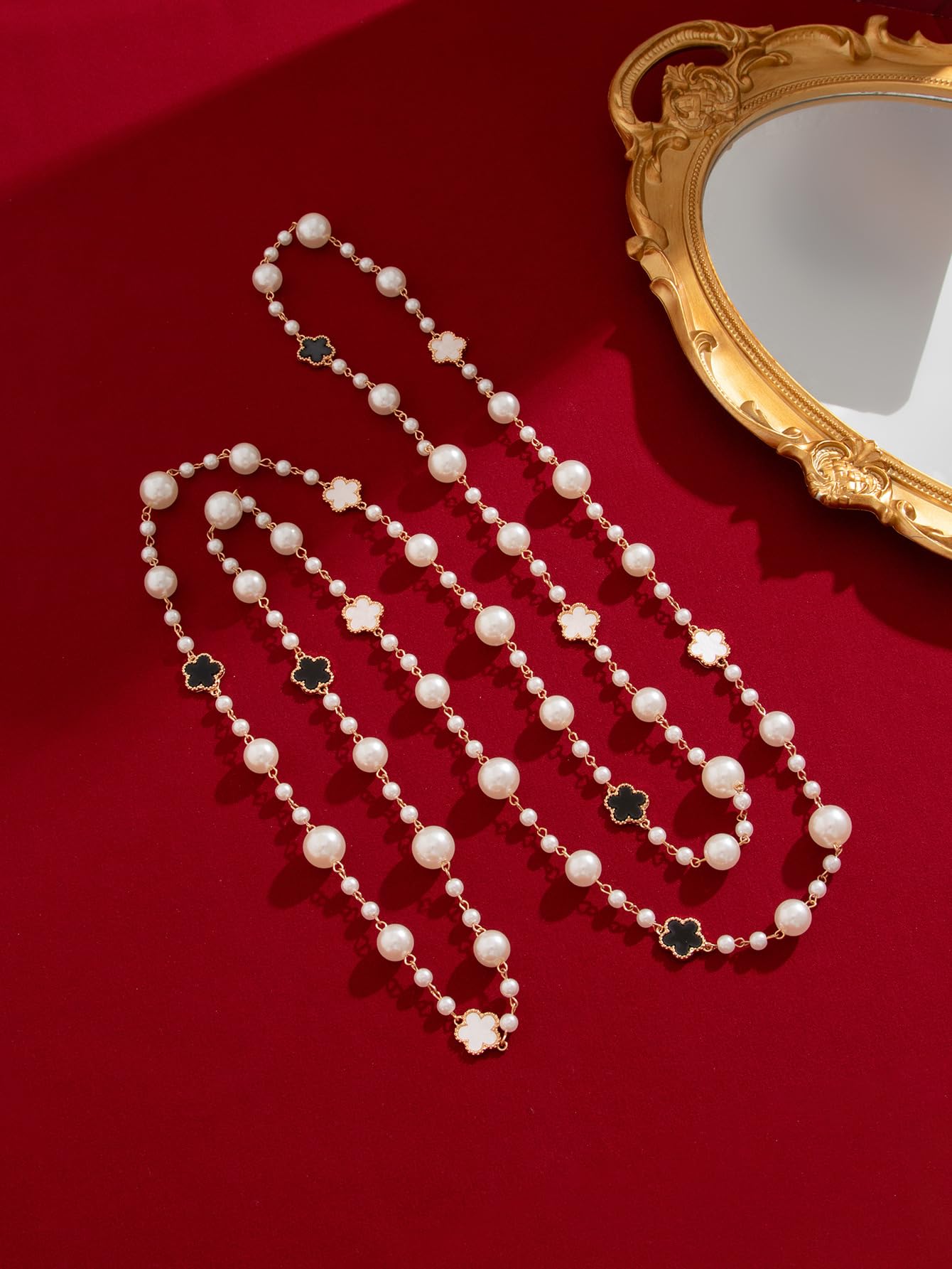 Long Pearl Necklaces for Women Pearl Long Chain Necklace Dainty Gold And Long Pearl Necklaces Layered Pearl Necklace Statement Sweater Strand Chain Jewelry (3Layer)