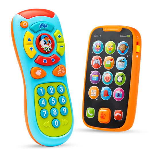 JOYIN Baby Learning Phone and Remote Toy for Toddler, Fun Smartphone Toys with Music for Infants, Boys or Girls, Holiday Stocking Stuffers, Kids Birthday Gift, Gifts for Christmas