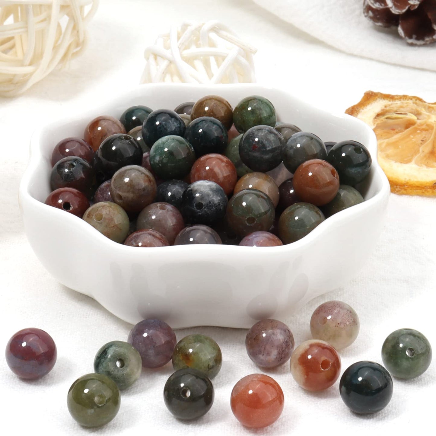 35pcs 10mm Natural Stone Beads Indian Agate Beads Energy Crystal Healing Power Gemstone for Jewelry Making, DIY Bracelet Necklace