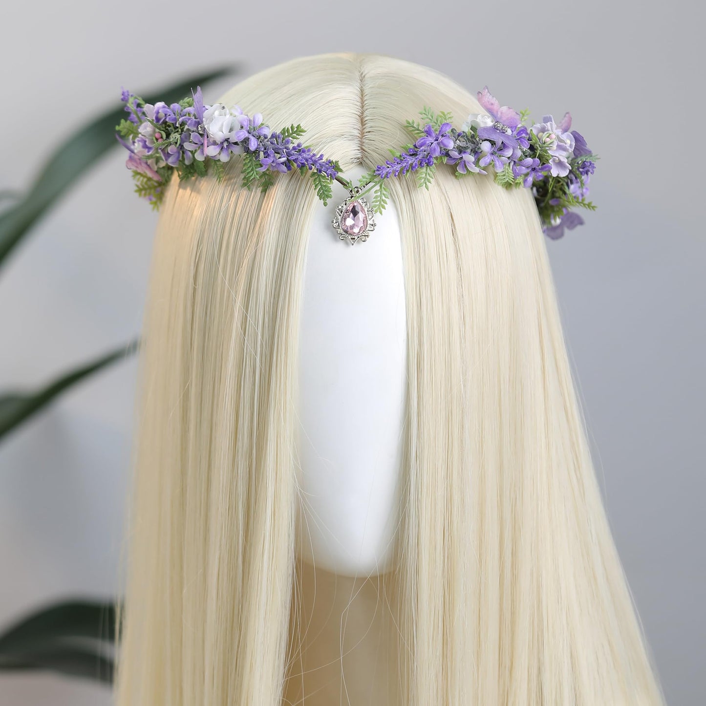 MOSTORY Purple Flower Elf Crown - Woodland Fairy Headpiece with Butterflies for Renaissance Costume Women Cosplay, Forest Floral Circlet for Renfaire Outfit Cosplay Fantasy Photo Shoot