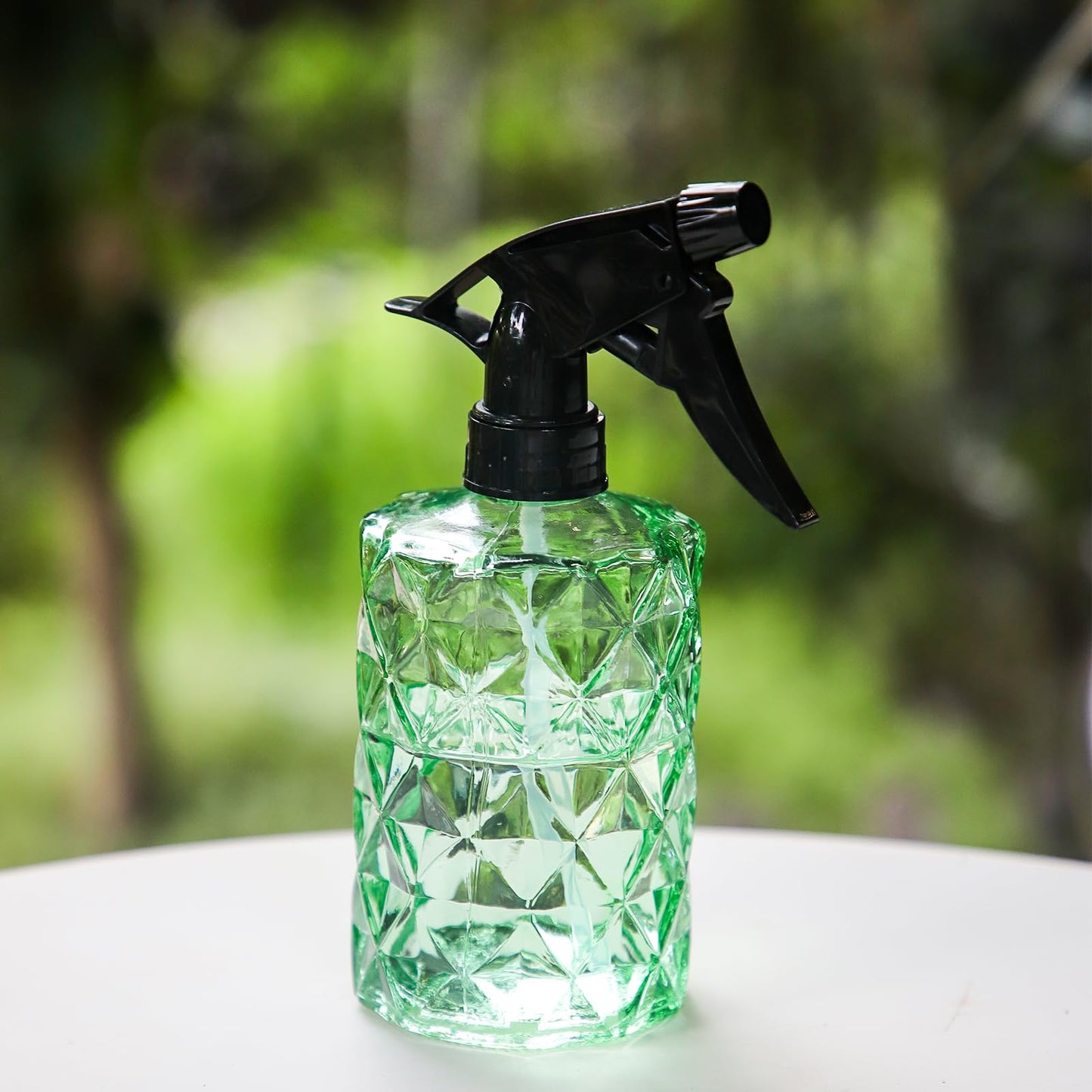 OFFIDIX Fine Mist Plant Mister, Handheld Pressure Glass Spray Bottles, 0.35L/11.8oz Watering Can with Adjustable Nozzle for Outdoor Indoor Gardening and Cleaning Work (Green)