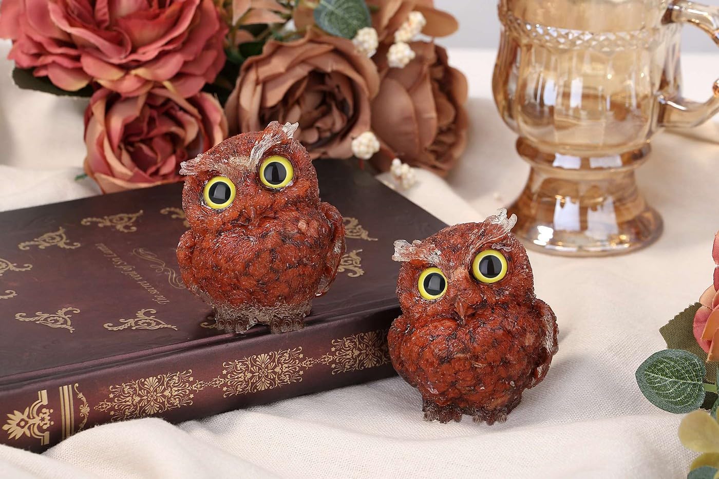 LAIDANLA Red Jasper 2.4" Owl Statue Natural Healing Crystal Cute Owl Animal Red Figurine Pocket Sculpture Reiki Spiritual Energy Gemstone Home Office Room Desk Decor Gifts for Women Men