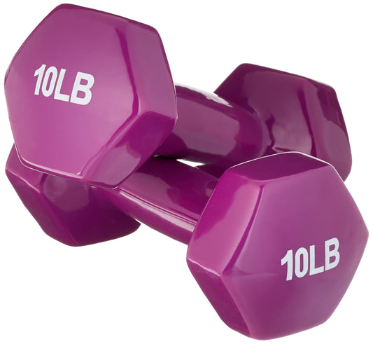 Amazon Basics Vinyl Coated Hexagon Dumbbell Hand Weights, Easy to Use and Store, 10 Pounds, Pair, Purple