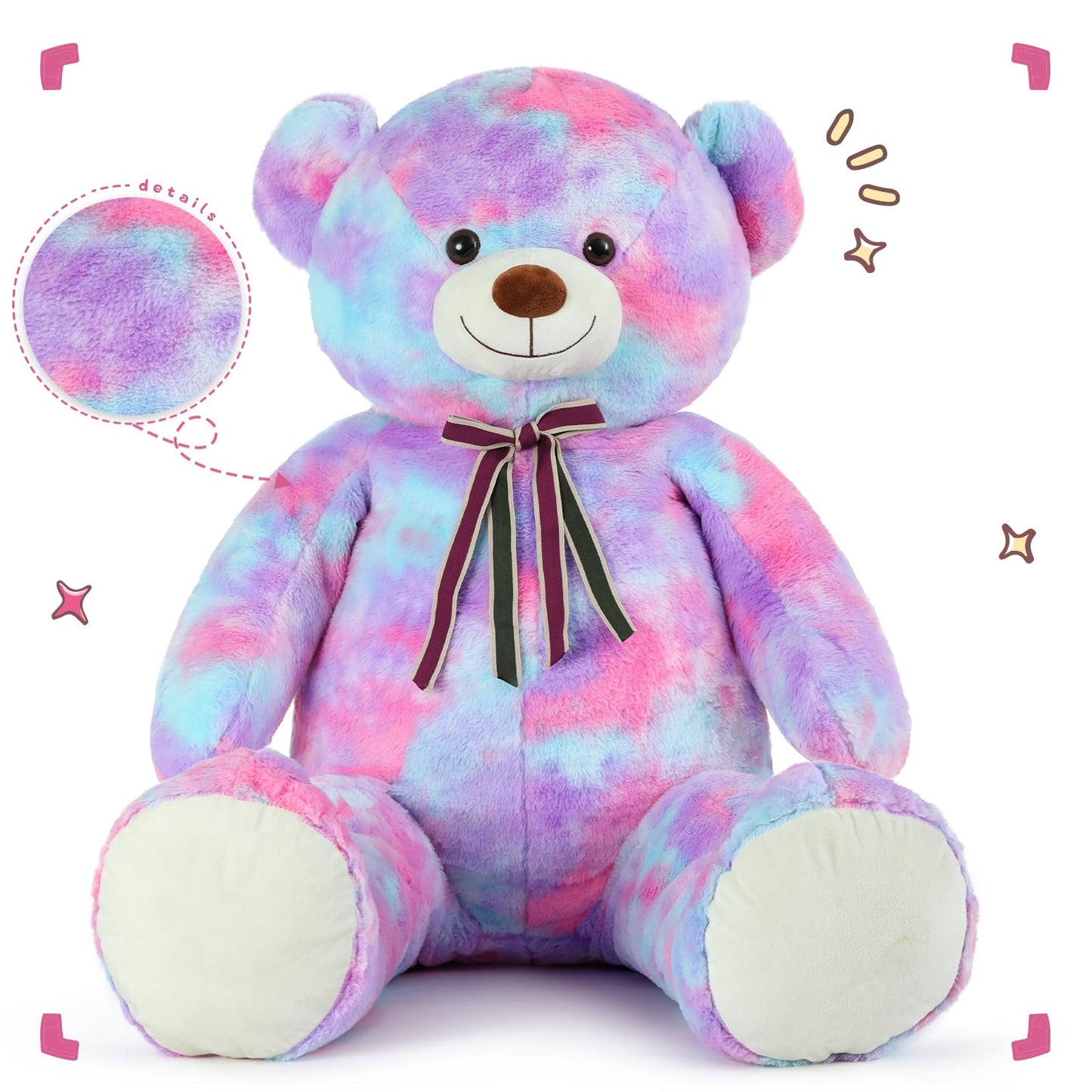 Tezituor Big Teddy Bear,Giant Rainbow Purple Teddy Bear Stuffed Animal,59 Inches Soft Plush Bear Toys,Girlfriend Baby Shower Life Size Bears Gifts for Valentines,Christmas,Birthday 5 Feet