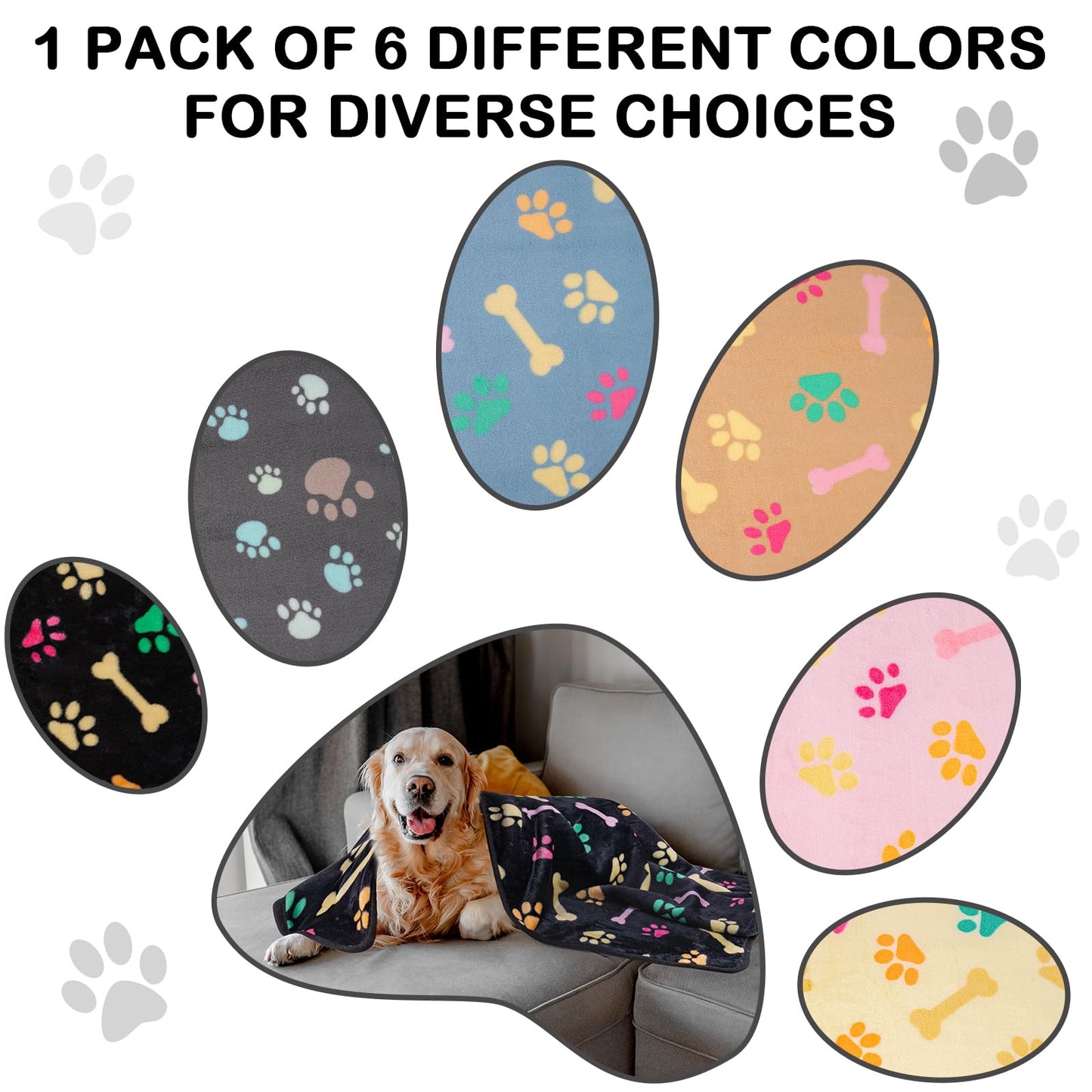 Dono 1 Pack 6 Dog&Cat Blanket, Soft Fluffy Fleece Puppy Blanket for Small Medium Large Dogs Girl, Pink Paw Print Puppy Dog Cat Warm Sleep Mat Blankets Essentials for Dogs