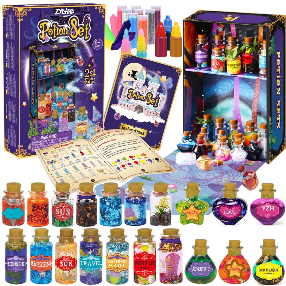 Zydane Fairy Potion Making Kit for Kids - Birthday Gifts for Girls Ages 6 7 8 9 10 Ideas for Girls 8-10 - Arts and Crafts Toys for Kids 6-8 - 24 Bottle Magical Workshop Craft Set