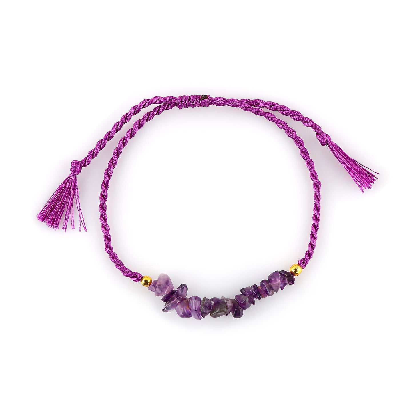 GEMIMPRESSION Natural Purple Amethyst Beads Braided Bracelet, Handcrafted Resizable Healing Crystal Jewelry, 7-Inch Unisex, Christmas Gift