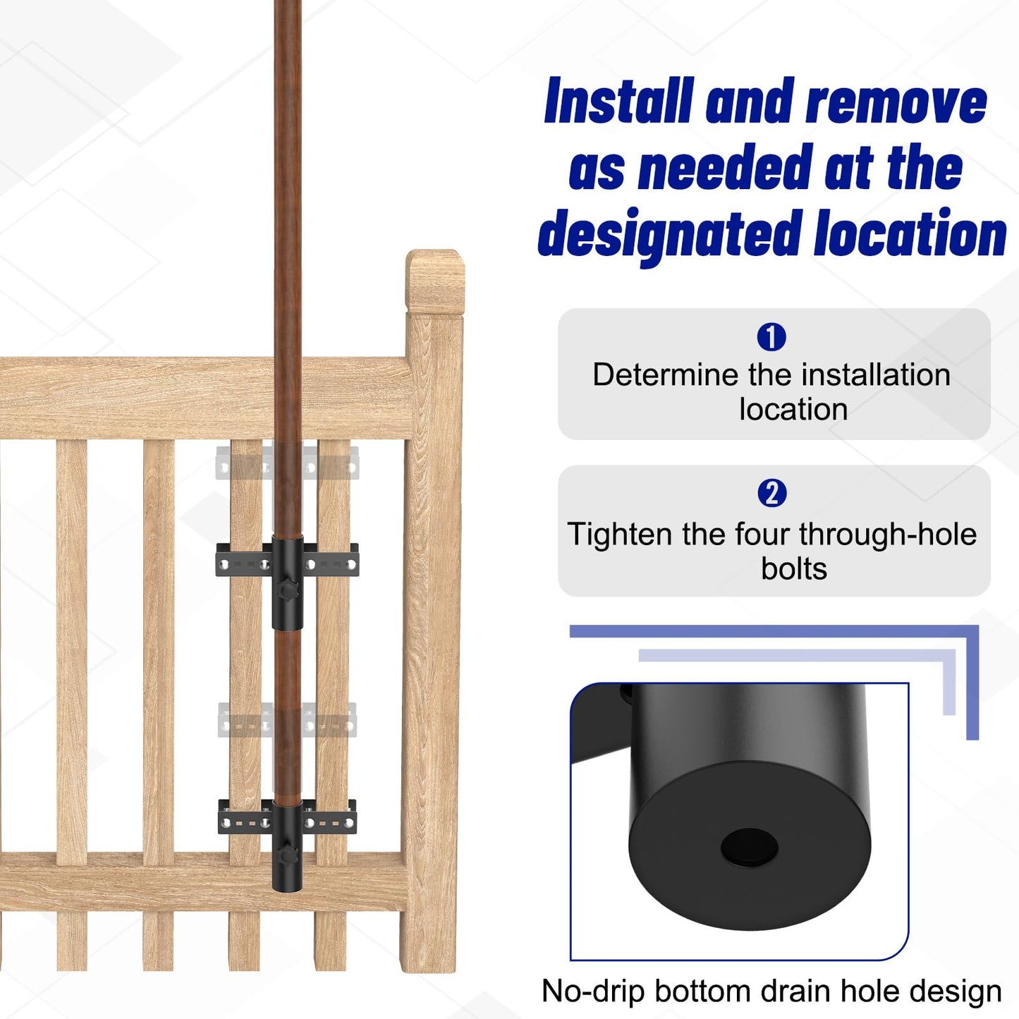Yantuo Patio Umbrella Holder for Deck Railing, Adjustable Patio Umbrella Base Outdoor Umbrella Stand, Outdoor Umbrella Holder Fixed Clip Deck