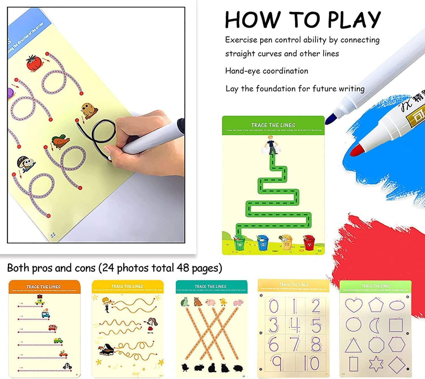 Tiiano Preschool Learning Activities for 2 Year Olds Toddler with 4 Dry Erase Markers for Preschool Classroom Montessori for 2 3 4 Years Kindergarten Workbooks