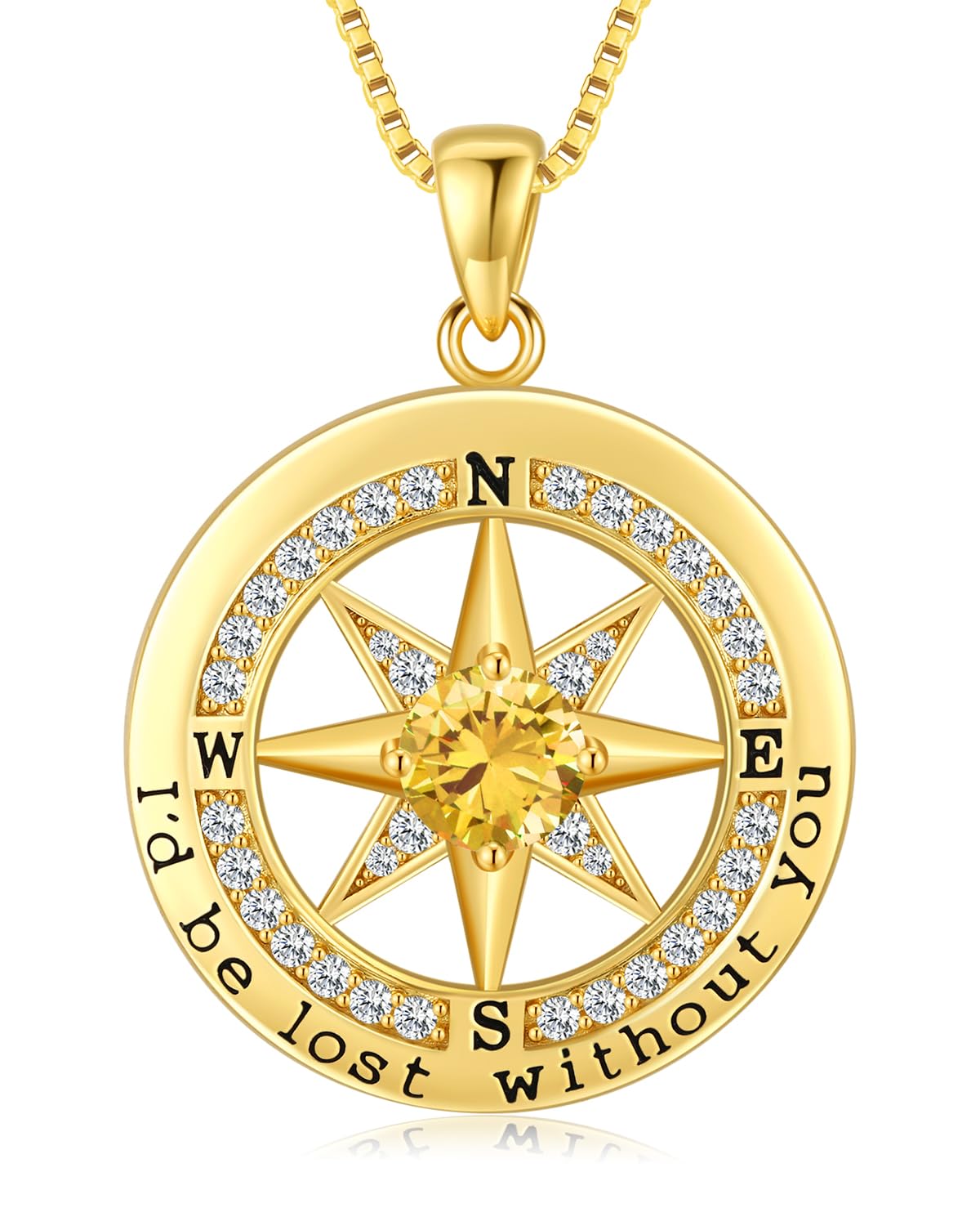 S925 Necklace Gift for Wife |Compass Jewelry Women Anniversary |Sterling Silver |Girlfriend Birthday Necklaces for Her Valentines |I'd be Lost without You |Jewel 18K Gold Nov 11