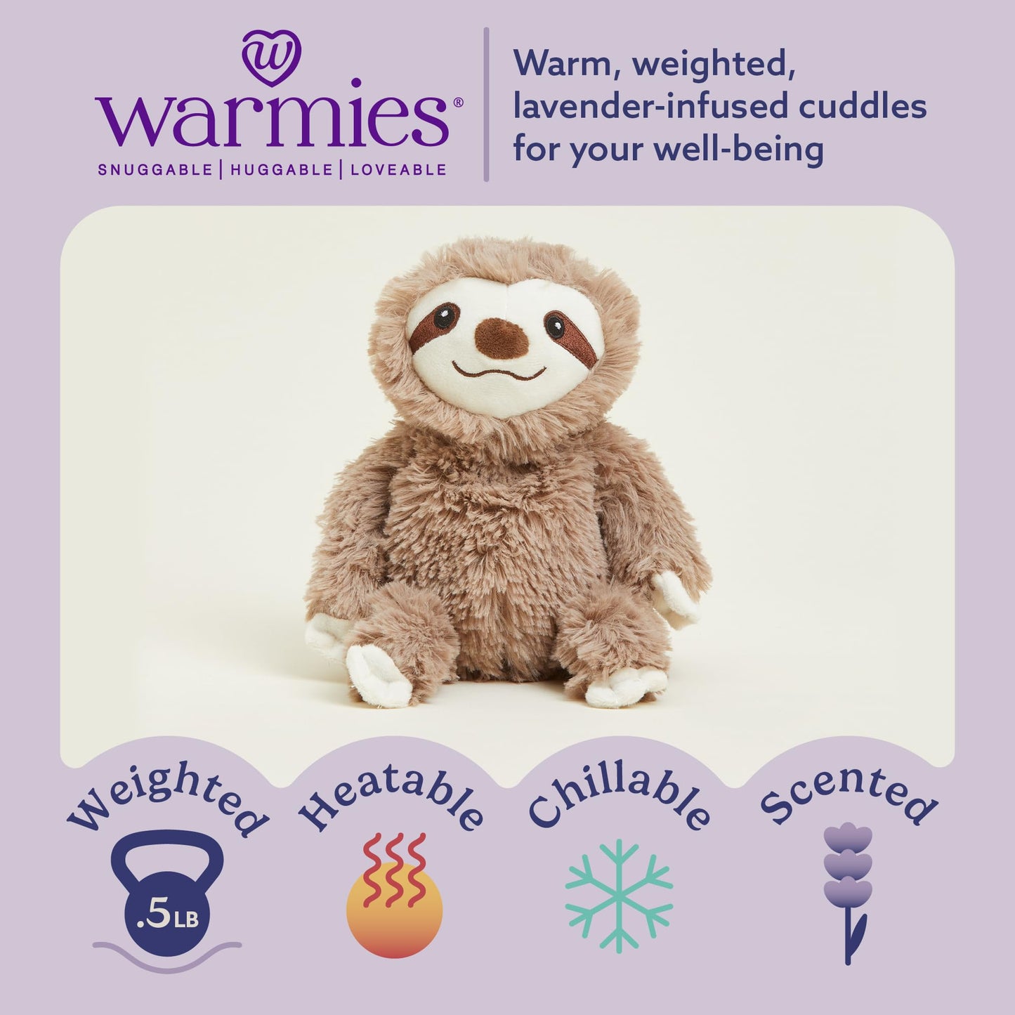 warmies Junior Microwavable & Weighted Stuffed Animals, Sloth - Heated Stuffed Animal Plushie for Warmth & Comfort - Cute Soft Plush Toys for Adults & Children (Boys, Girls, Babies & Toddlers)
