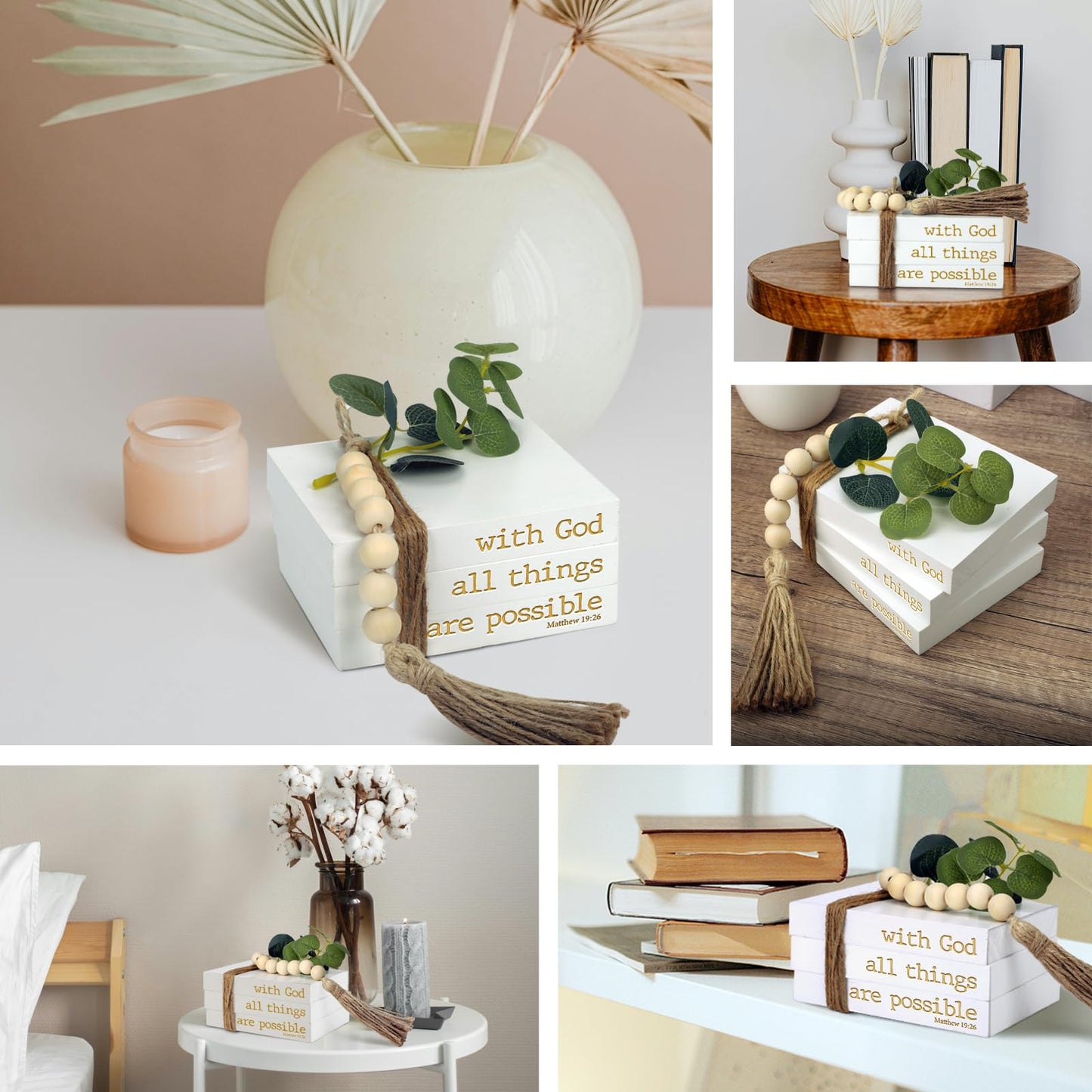 Mini Decorative Coffee Table Books - Set of 3 Faux Books for Decoration, Living Room, Entryway, Bookshelf, Inspirational Christian Gifts