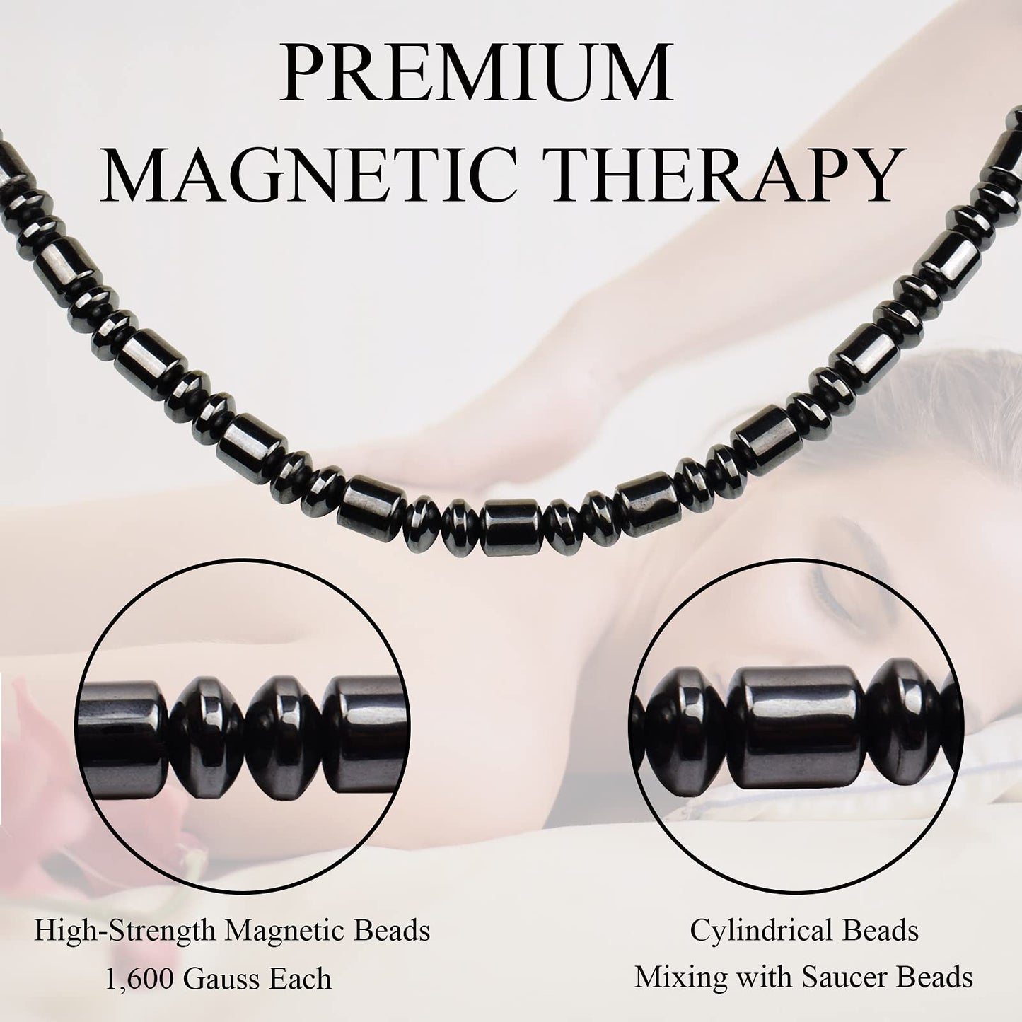 IRUMENG Natural Hematite Beaded Necklace Handcrafted Polished Gemstone Jewelry for Men Women Stylish Daily Wear (22", Magnetic Hematite)