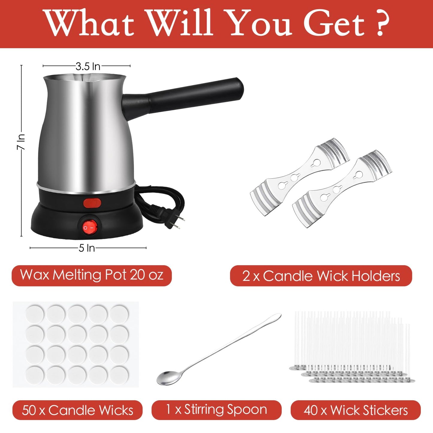 TOKPELA Wax Melter for Candle Making, Stainless Steel Electric Candle Wax Melter, Double Pouring Spout Candle Wax Melting Pot with 51IN Cord and Hot Plate, Candle Making Pot Kit for Beginners