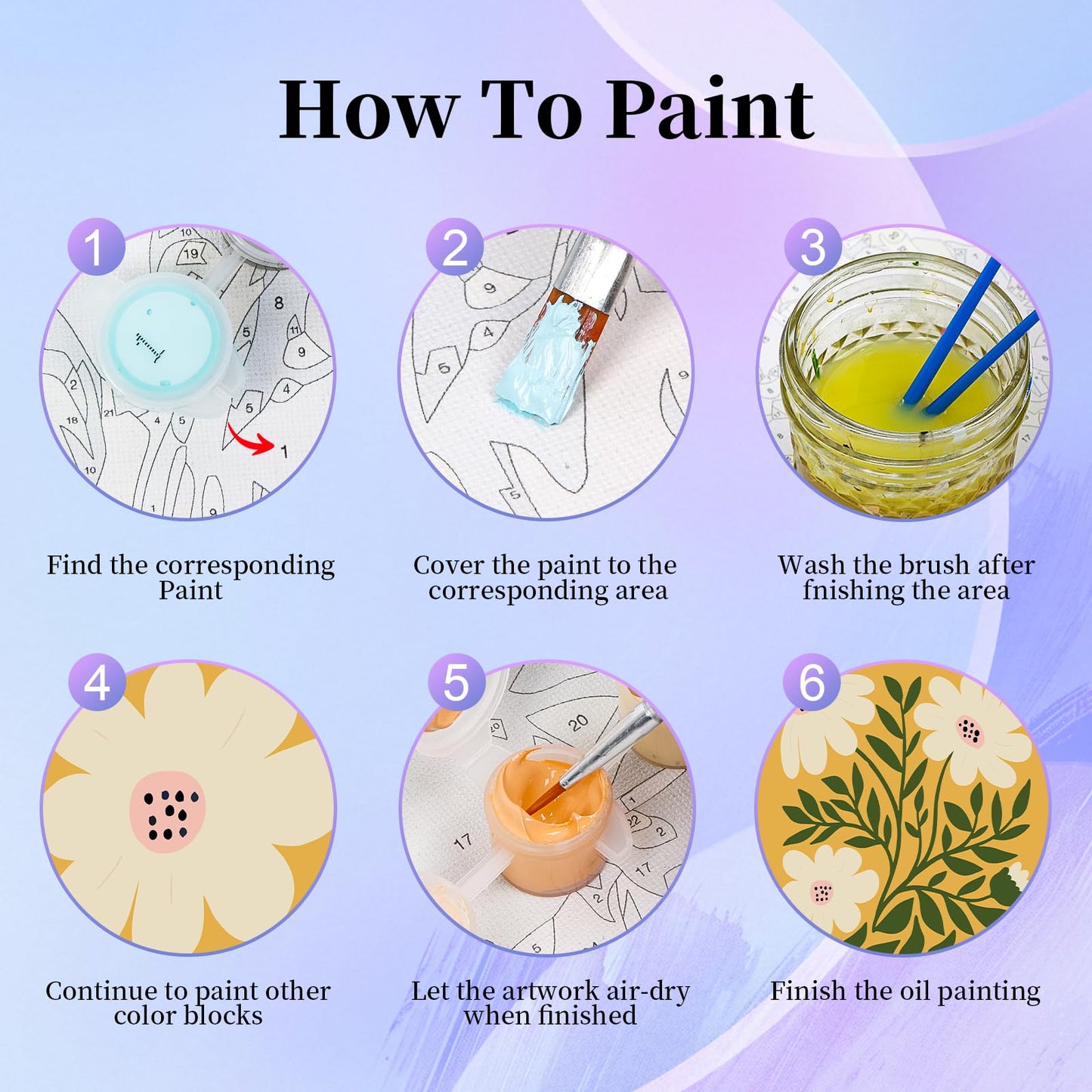 6 Pack Paint by Numbers Kit for Adults Beginner, Flower Adult Paint by Number Kits on Canvas Without Frame, Easy Flowers DIY Acrylic Oil Painting by Numbers Kits, Perfect for Home Decor 8x12 Inch