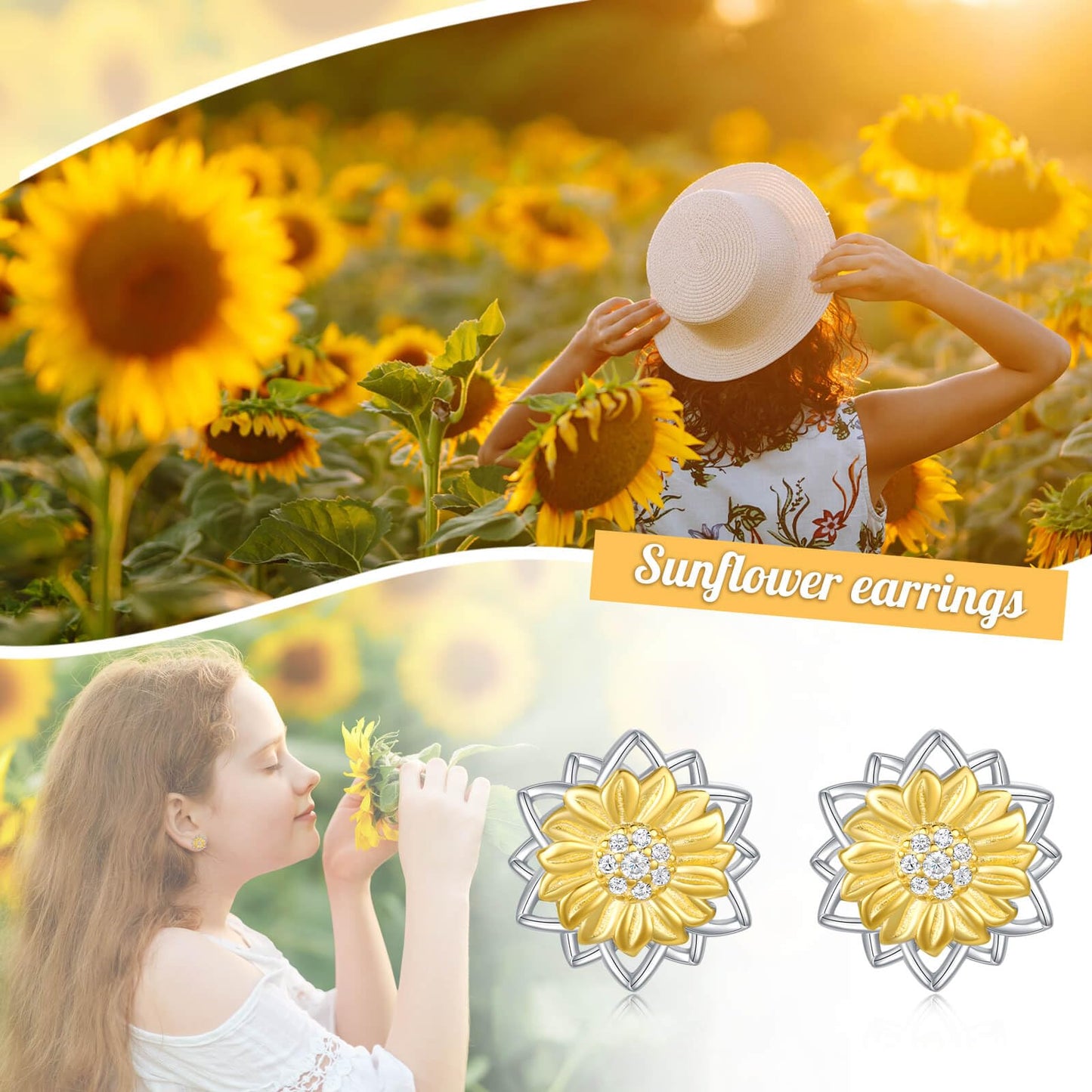 oGoodsunj Sunflower Necklace Jewelry Set fo Women Sterling Silver Anklet Bracelet Earrings You Are My Sunshine Pendant Gifts for Mom Daughter Wife (Stud Earring)
