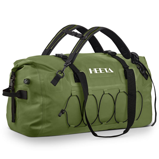 HEETA Waterproof Duffel Bag Motorcycle Dry Bag Backpack, Extra Large Rolltop Travel Duffle Bags with Straps & Handles for Kayaking Rafting Boating Canoeing Camping Gym Beach (Green, 110L)