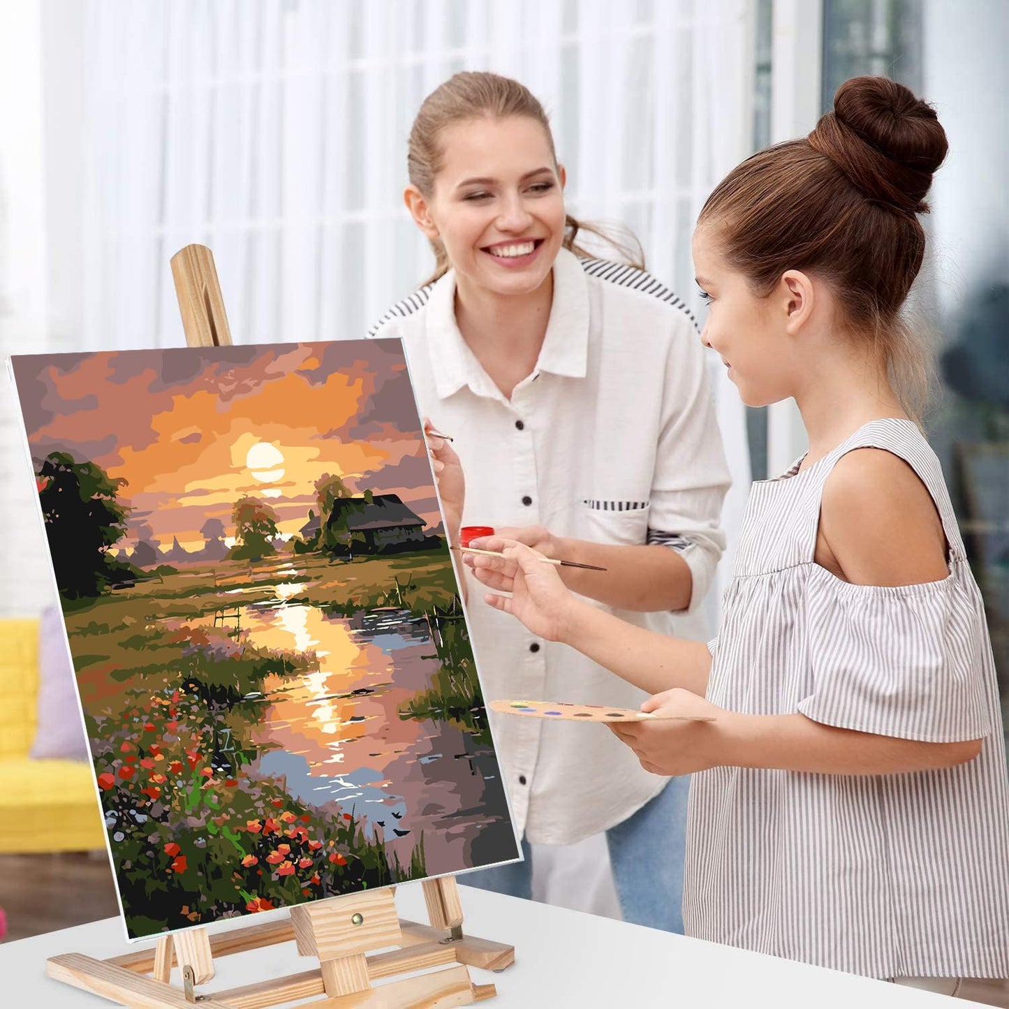 mrpwnle 4 Pack Paint by Numbers for Adults Mountain Cabin Lake Sunset Landscape DIY Oil Painting Kit on Canvas Easy Painting by Numbers for Adults Beginners Wall Art Decor Gifts 12x16 Inch
