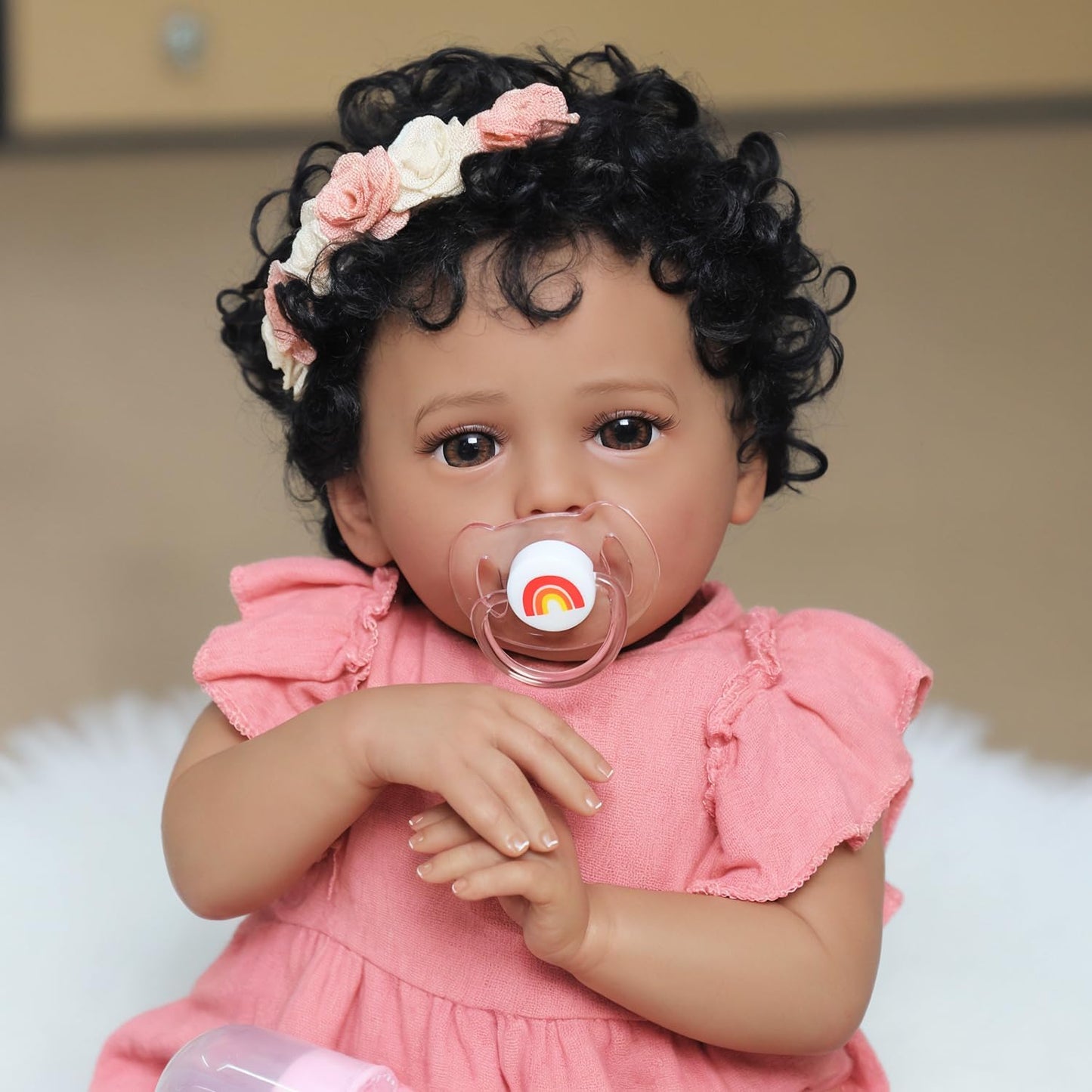 SCOM 18 Inch Reborn Baby Doll Black Girl - Realistic African American Newborn Girl Dolls, Real Lifelike Dolls with Soft Weighted Body, Poseable Real Baby Reborn Gift Toy for 3+ Years Old Kids