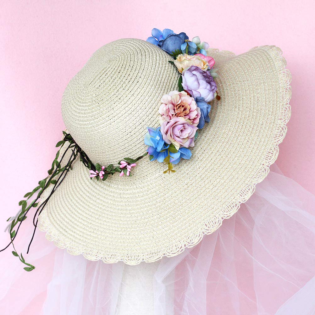 Vivivalue Vine Flower Crown Flower Garland Headband Hair Wreath Floral Headpiece Halo Boho with Ribbon Wedding Party Festival Photos