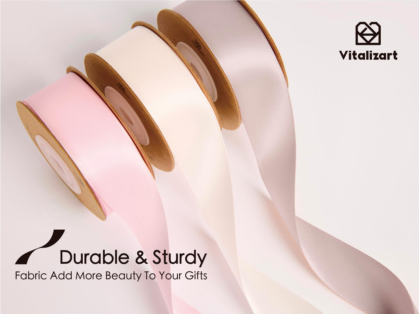 Vitalizart Ribbon for Gift Wrapping 1" x 30Yd Doubel Face Continuous Functional Satin Ribbon for Crafts Silk Like Fabric Flower Bouquet Birthday Party Bridal Shower Wreath Hair Pink White Nude