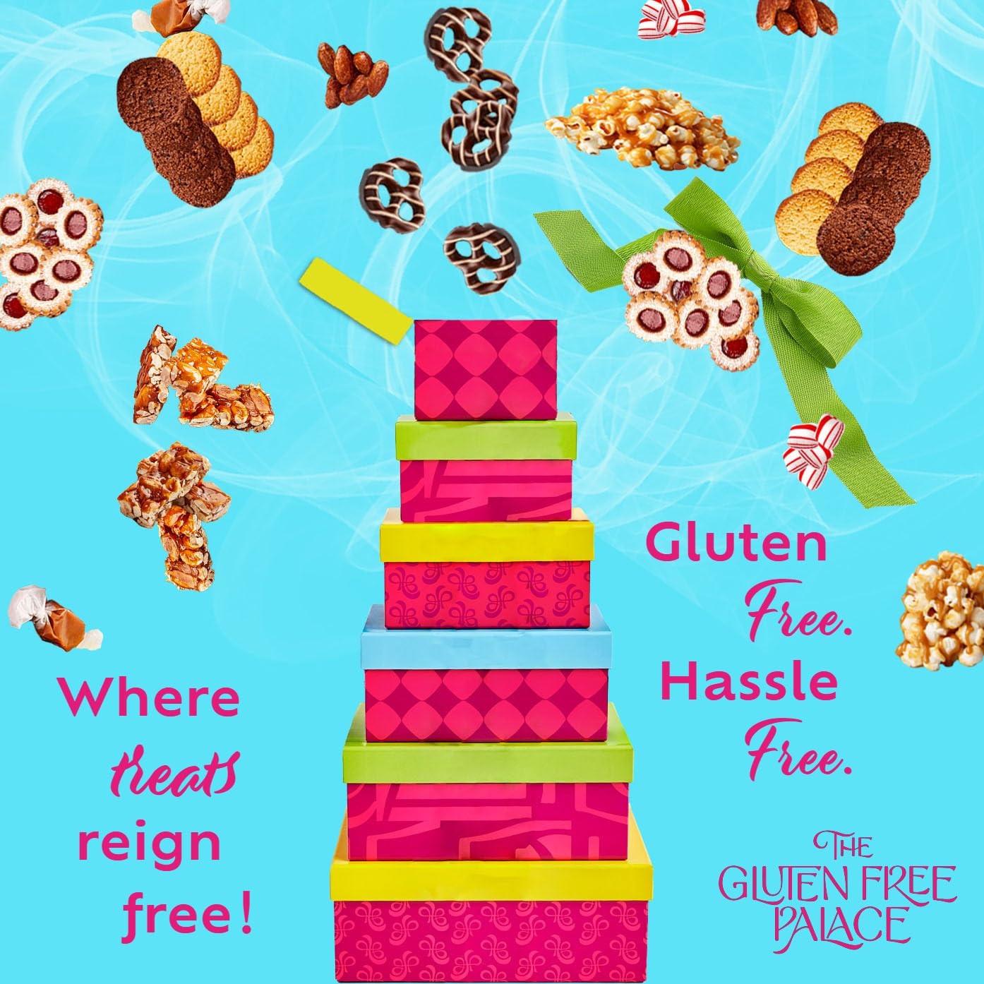 Gluten Free Palace Gift Basket Tower – Premium Gift Basket for Mother's Day – 6‑Tier Elegant Gluten Free Cookie Treat Tower for Families – Gourmet Kosher Gift Tower for Mom, Adults, Corporate, & Friends.