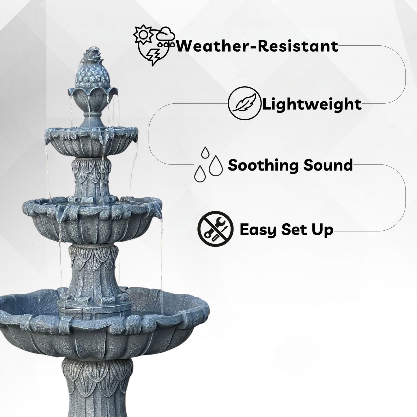 XBrand 58.3" 3-Tier Outdoor Freestanding Water Fountain - Classic Leaf Design, White Resin, Large Bird Bath with Pump - Ideal for Yard, Lawn and Garden, Porch Décor