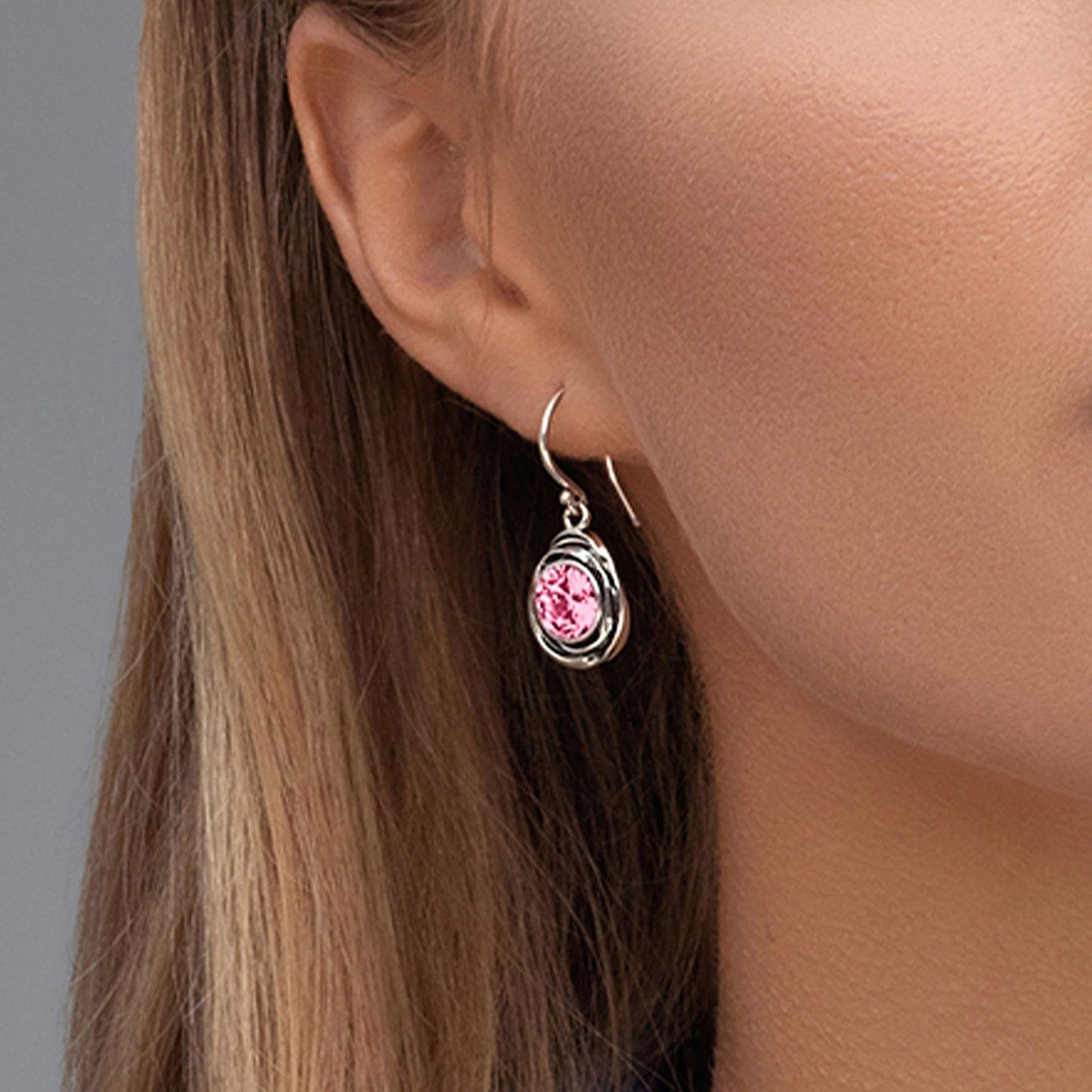 JEAN RACHEL JEWELRY 925 Sterling Silver Dangle Earrings for Women-Wire Wrap with Bezel Set Cubic Zirconia Vintage Design-Hypoallergenic,Lead&Nickel Free-Artisan Handcrafted Statement Earrings,Pink