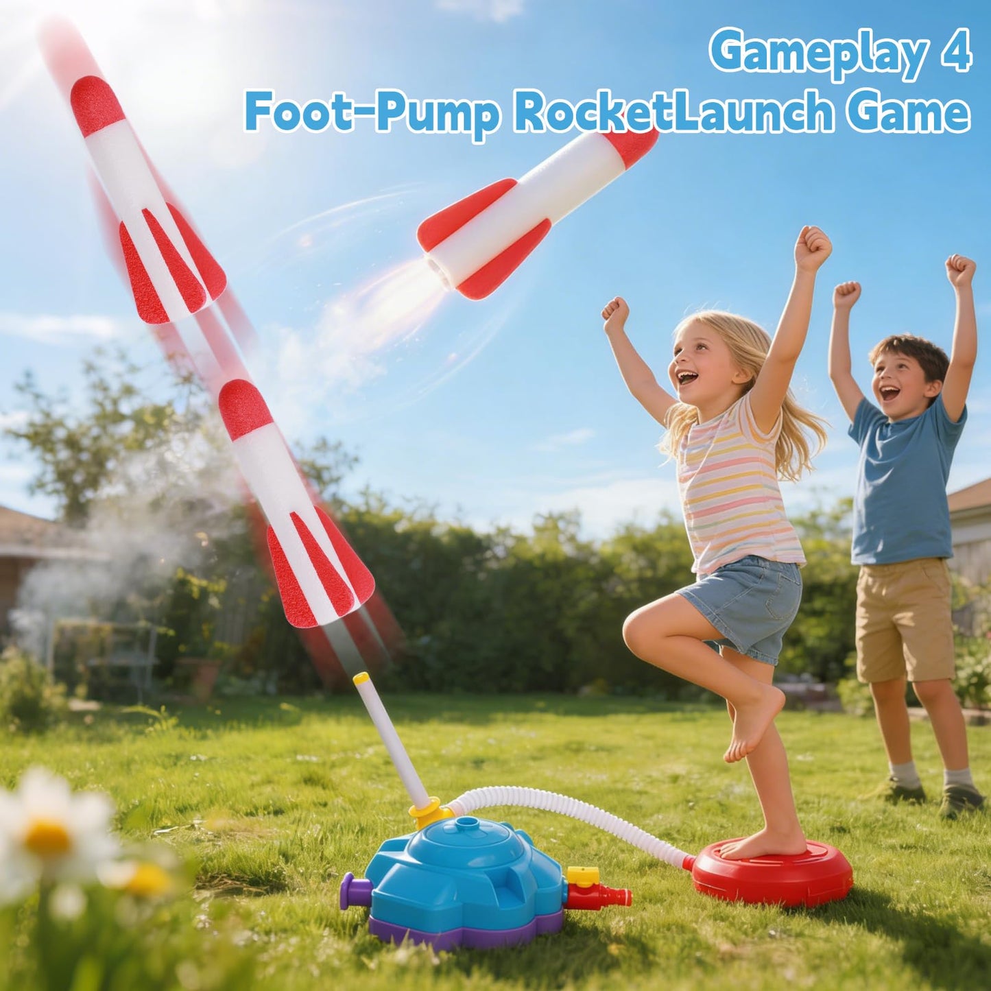 4-in-1 Water Sprinkler for Kids, Water Sprinkler Baseball Toy, Rocket Sprinklers, Rocket Launch Game, 360°Rotating Sprinklers Outdoor Summer Toys for Boys Girls