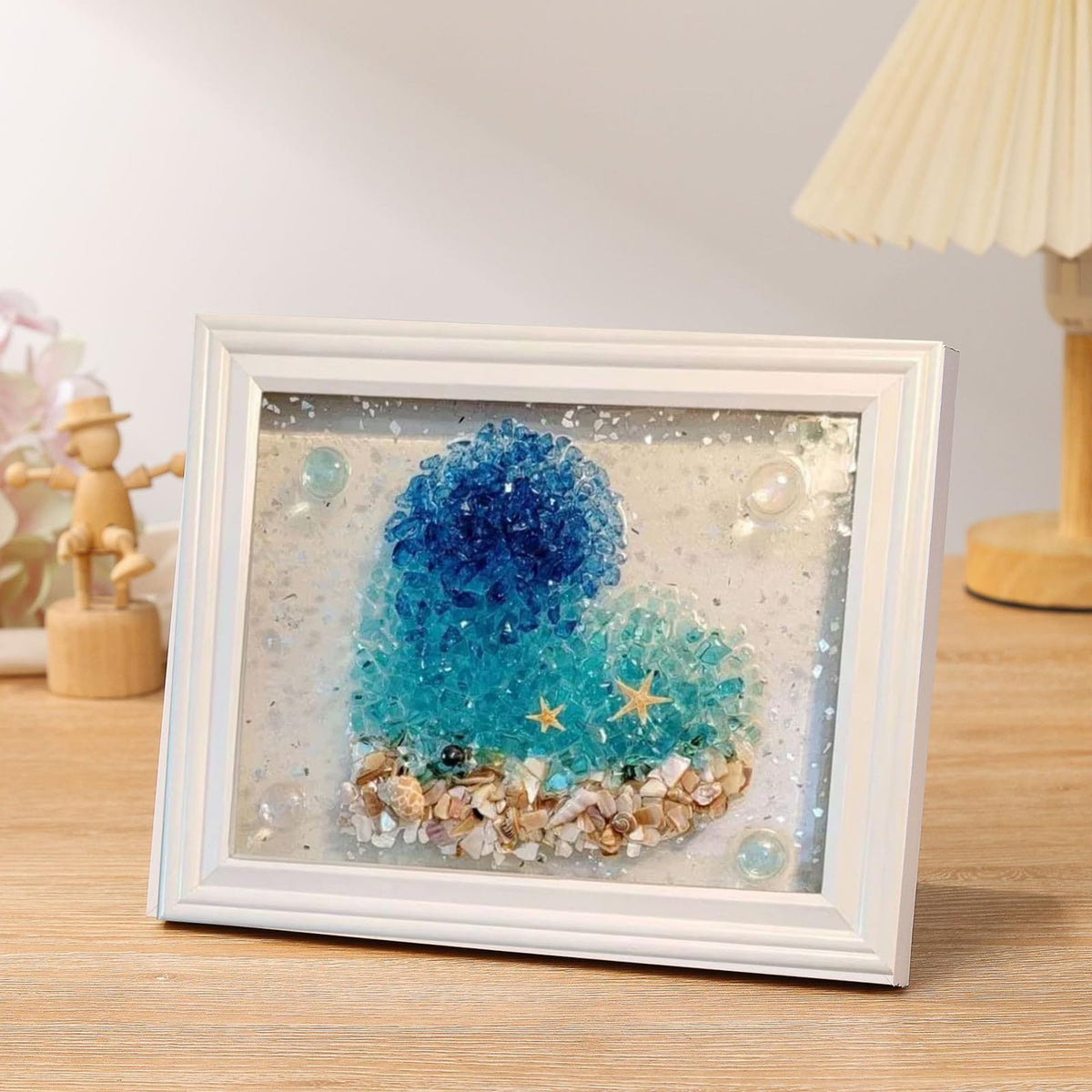 AGARES Sea Glass Art Kit, New Resin Art Kits for Adults, DIY Mosaic Kits, DIY Resin Beach Art Kit, Beach Art Photo Frame for Home Decoration, Bookshelf, Office (Wave)