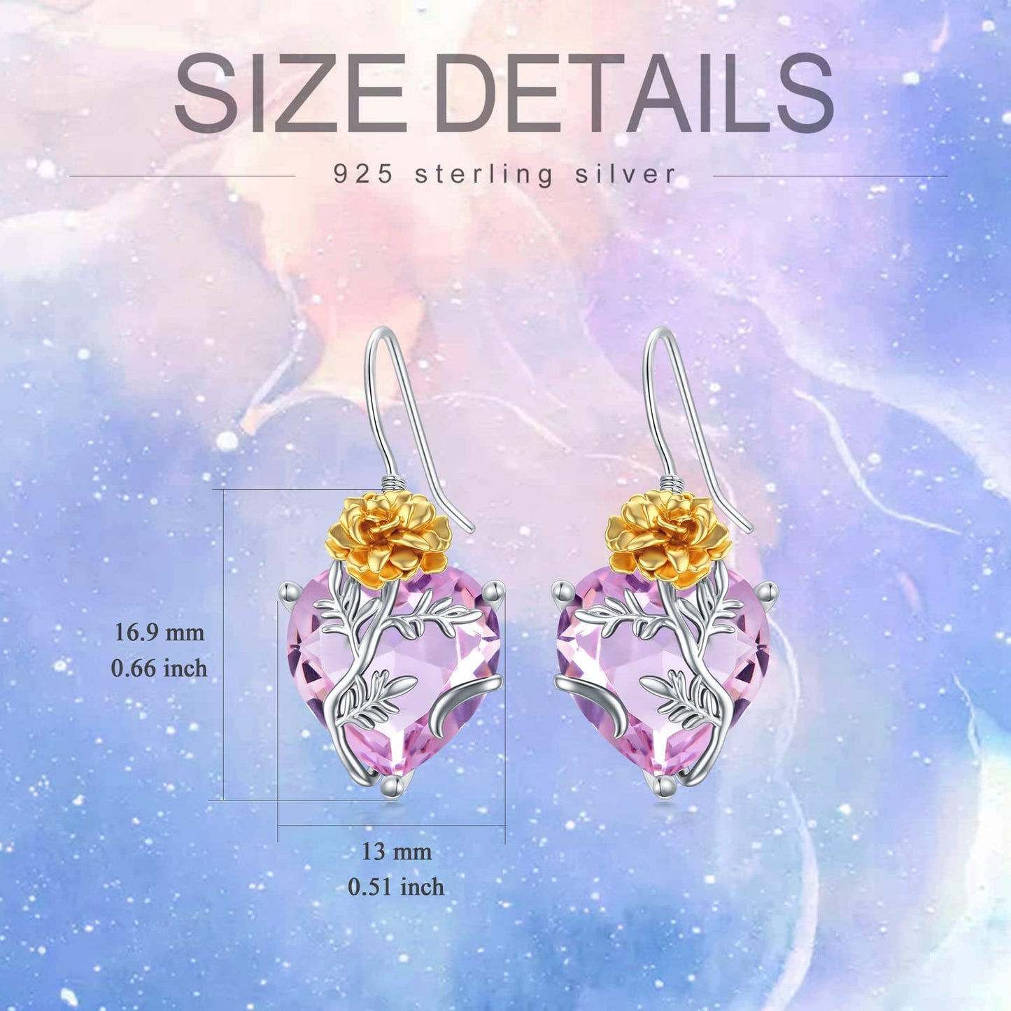 TOUPOP Pink Tourmaline October Birthstone Earrings 925 Sterling Silver October Birth Flower Marigold Earrings Jewelry Birthday Mothers Day Gifts for Women Mom Her