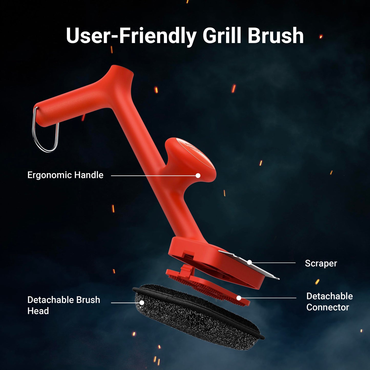 ThermoMaven Bristle-Free BBQ Grill Brush - No Wire Risk Steam Cleaner Removes Burnt Grease Fast - 17" Cool-Touch Handle, Scraper & 3 Replaceable Heads for Gas, Charcoal & Cast Iron