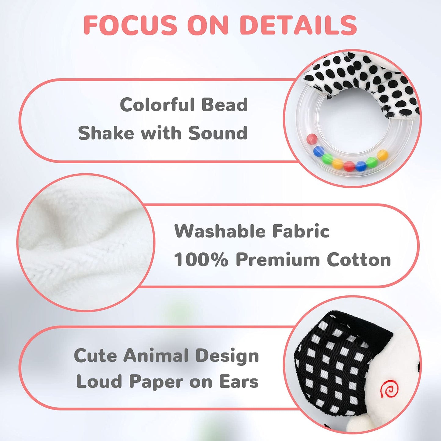 XIXILAND Baby Rattles 0-6 Months Black and White Baby Toys 0-3 Months & Car Seat Toys High Contrast Infant Toys, Newborn Sensory Infant Toys for 0-18 Months