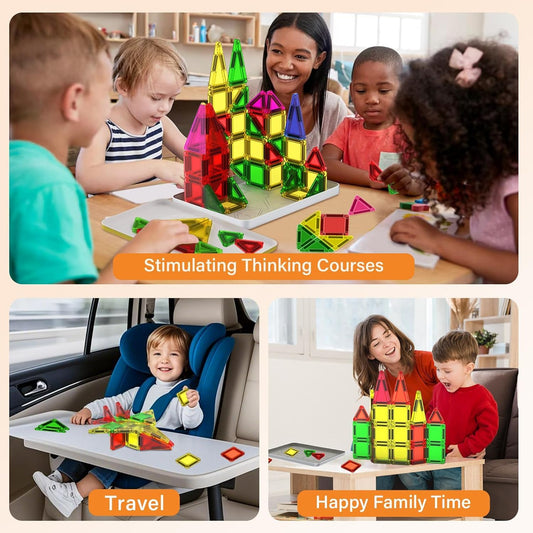 46PCS Mini Magnetic Tiles, Magnetic Tiles Travel Set with Case, STEM Educational Building Set Construction Toys for Kids Ages 3+, Portable Building Toys for Toddlers, Boys & Girls Birthday Gift