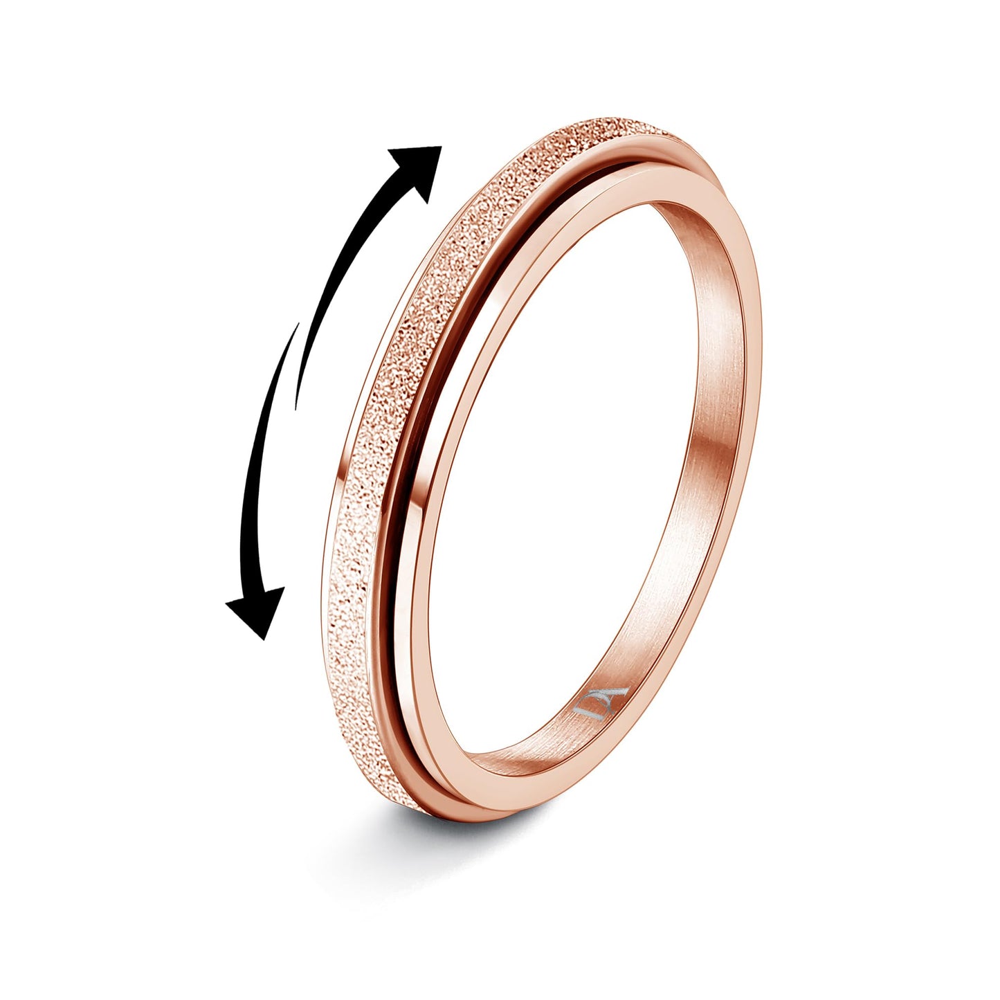 Diamday Fidget Rings for Women Men - 4mm Rose Gold Spinner Stainless Steel Ring for Anxiety Stress Relief Glitter Sandblast Spinning Figit Anxiety Jewelry for Wedding Promise Size 9