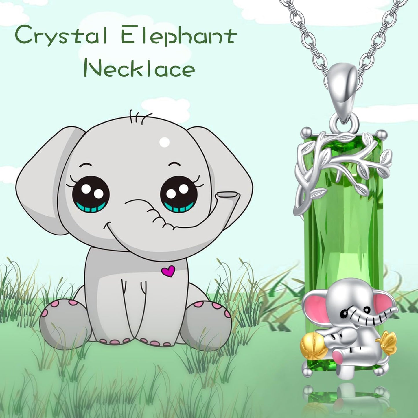 AENEAS Elephant Necklace for Women Sterling Silver Cute Good Luck Elephant Pendant Necklace Crystal Jewelry Gifts for Women Wife