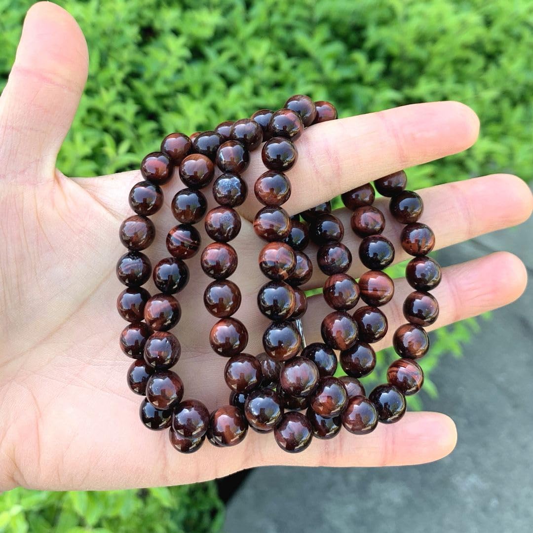 Adabele Real Natural Red Tiger Eye Gemstone Beaded Bracelet 7.5 inch Stretch Chakra Healing Crystal Stone Jewelry Women Mom Gift (Unisex) GB8-B43