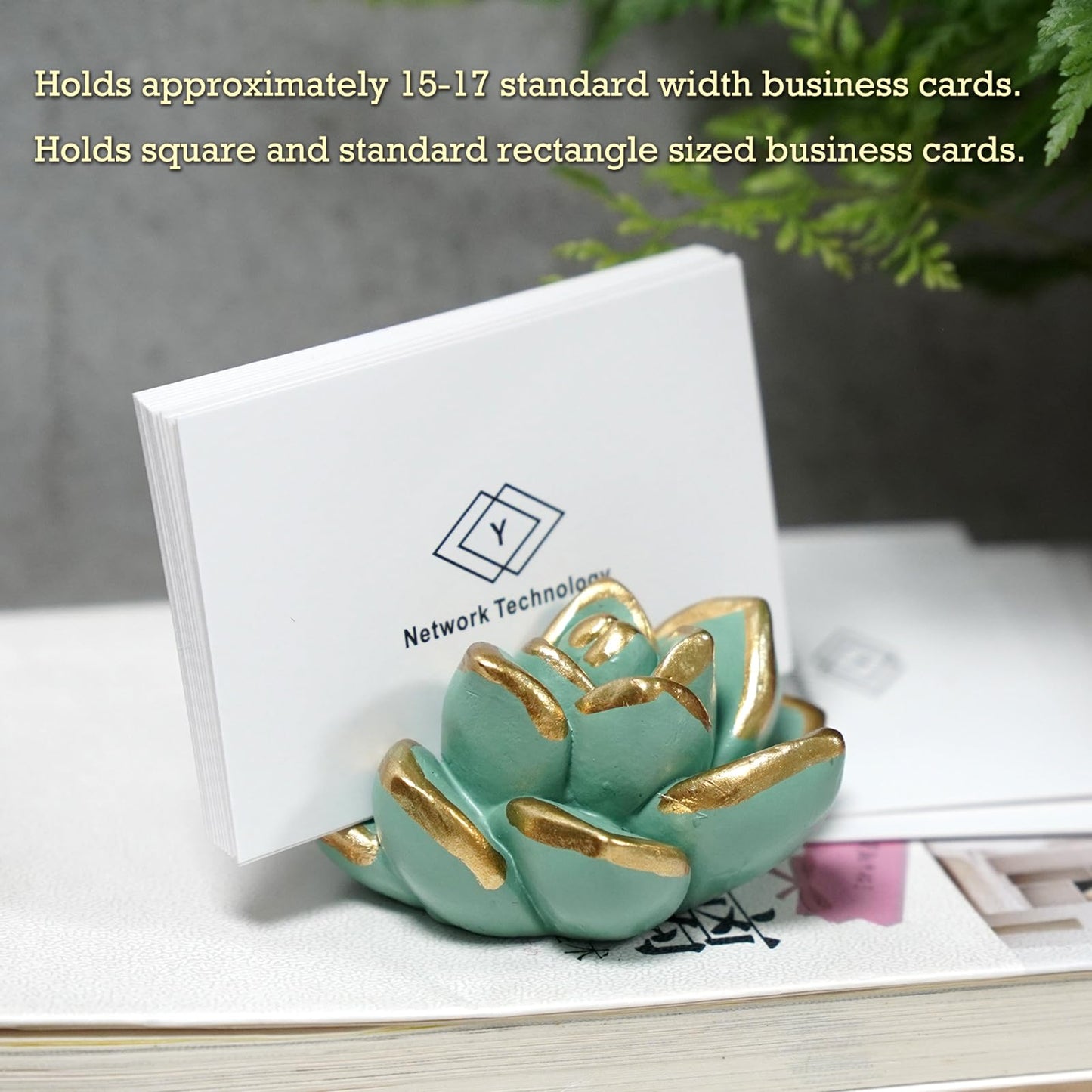 wowhalolo Resin Succulent Business Card Holder Set of 3 - White, Pink, Green - Modern Desk Organizer and Display Stand for Office, Store - Vertical Name Card Holders - Unique Gift and Decor