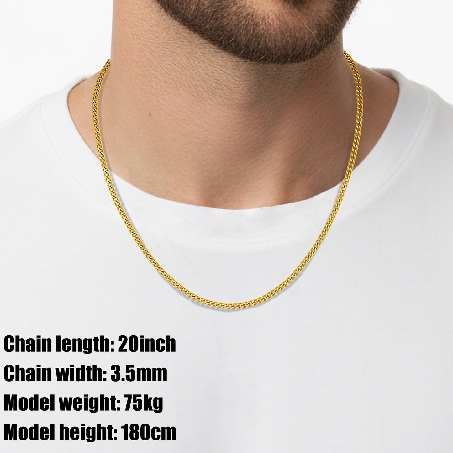 Fiusem 3.5mm Gold Chains for Men, 18K Gold Plated Mens Necklace Chains, Stainless Steel Cuban Link Chain Necklace for Men and Women, Mens Chains 24 Inch