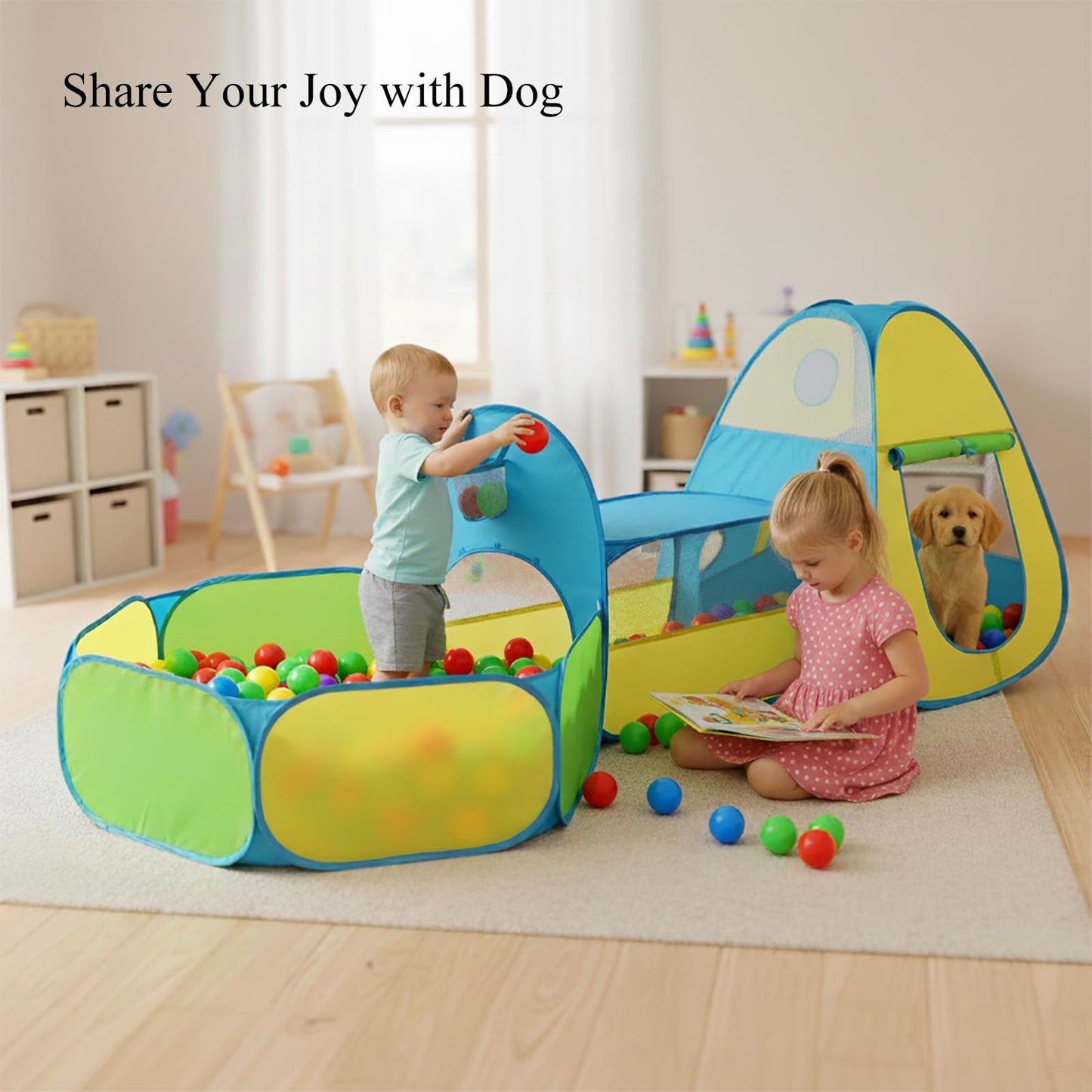 3 in 1 Kids Play Tent with Tunnel & Ball Pit,Pop Up Indoor/Outdoor Playhouse for Boys and Girls,Crawling Tunnel Toy with Fun Toss It Game Zone,Easy Setup Foldable Carry Bag (Balls Not Included)