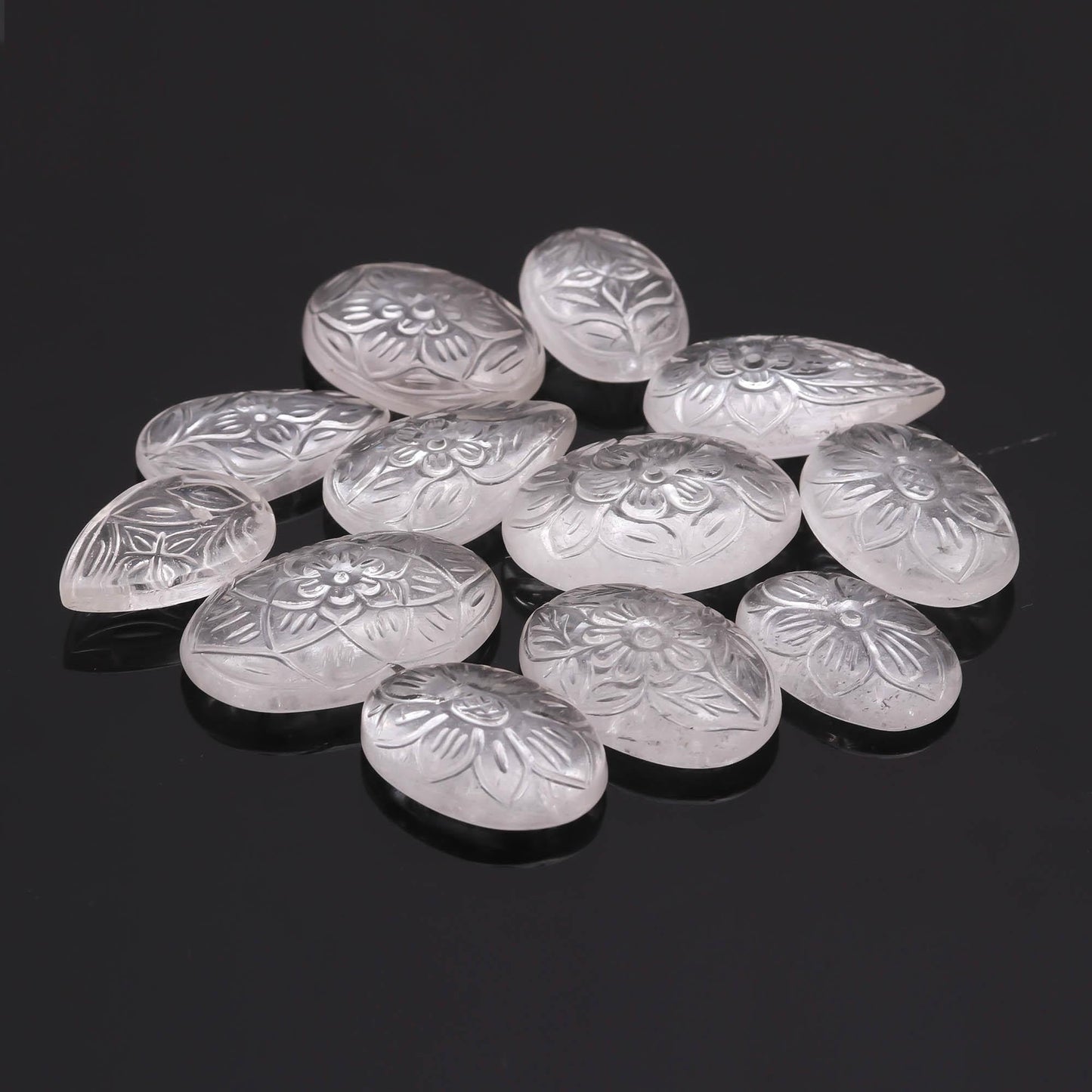 TGH Natural Clear Quartz Gemstones Carving Wholesale Cabochons Lot, Jewelry Making Loose Gemstone, Polished Gems, DIY, Wire Wrapping, Reiki, Wikka, Healing Crystals, Bulk Gemstone Deal, Pack Of 3
