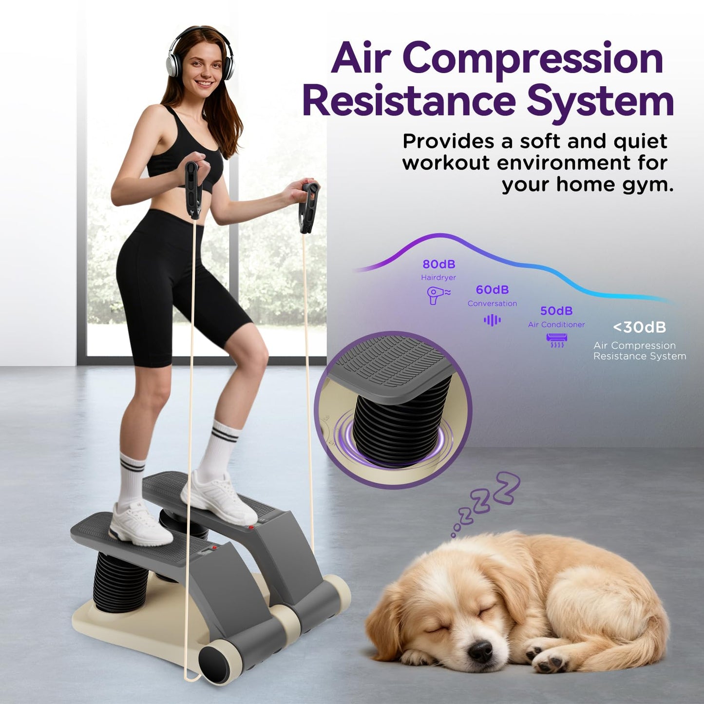 Air Stair Climber Stepper Machine for Home Gym, Adjustable Air Resistance with Resistance Bands, Anti-Slip Comfortable Foot Pedals, Quiet Cardio Fitness Stepper