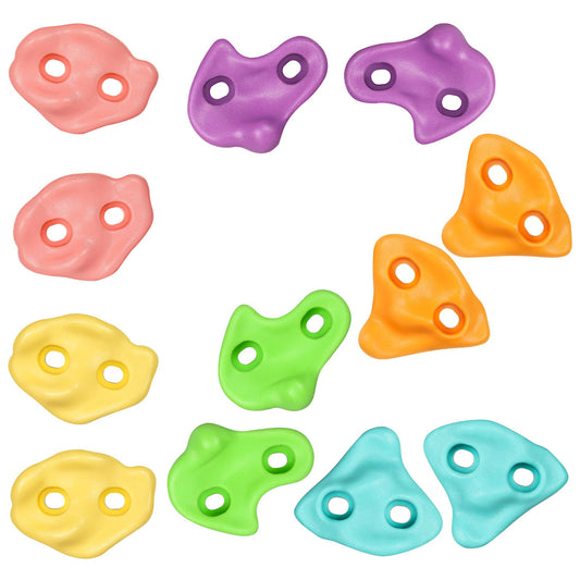 TOPNEW 12PCS Climbing Holds for Kids, Rock Wall Climbing Kit with Hardware for Indoor and Outdoor Climbing Wall, Pastel Color