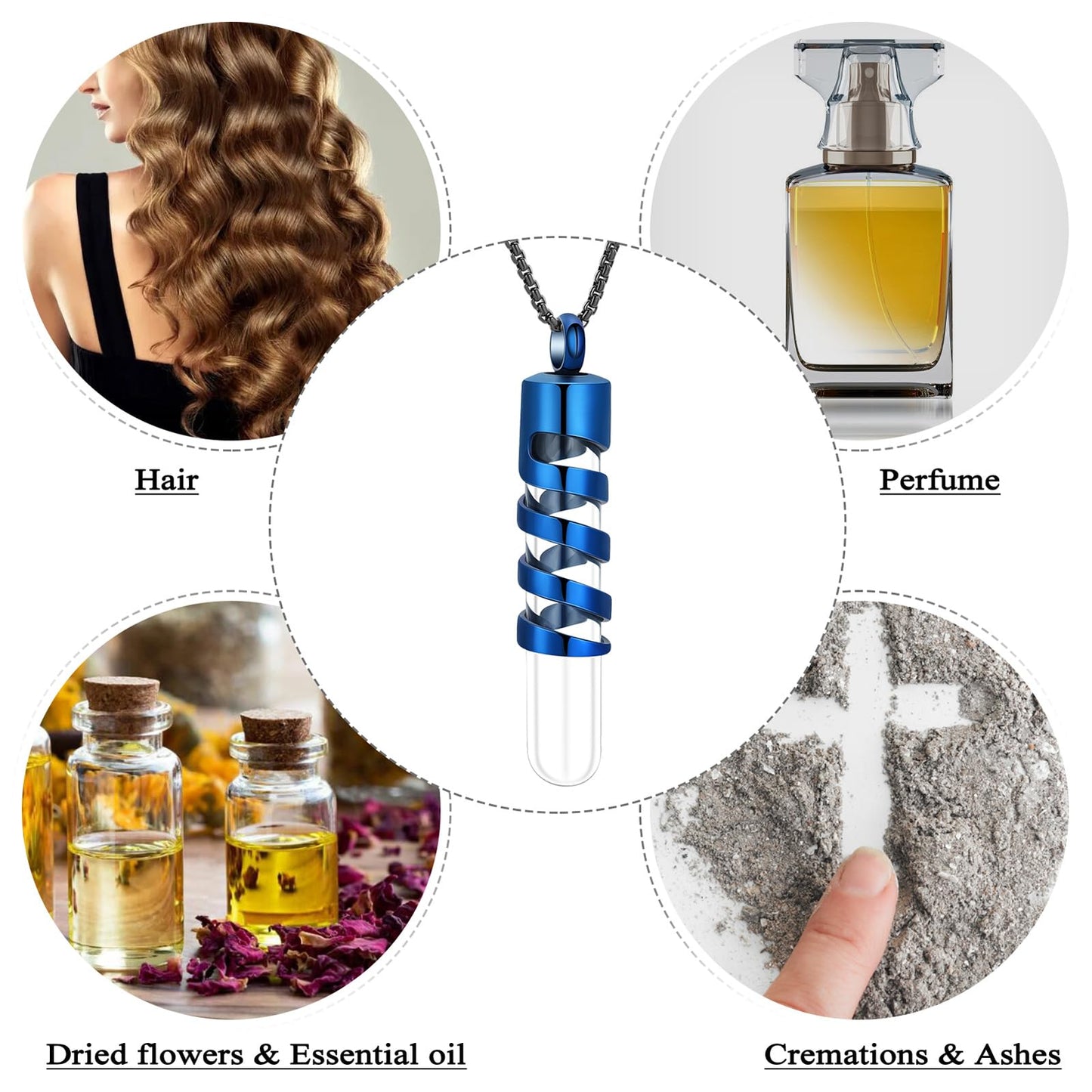 Oinsi Clear Glass Tube Cremation Urn Jewelry Ashes Holder Necklace Keepsake Memorial Pendant Including Box/Fill Kits (Blue (Angel wing))