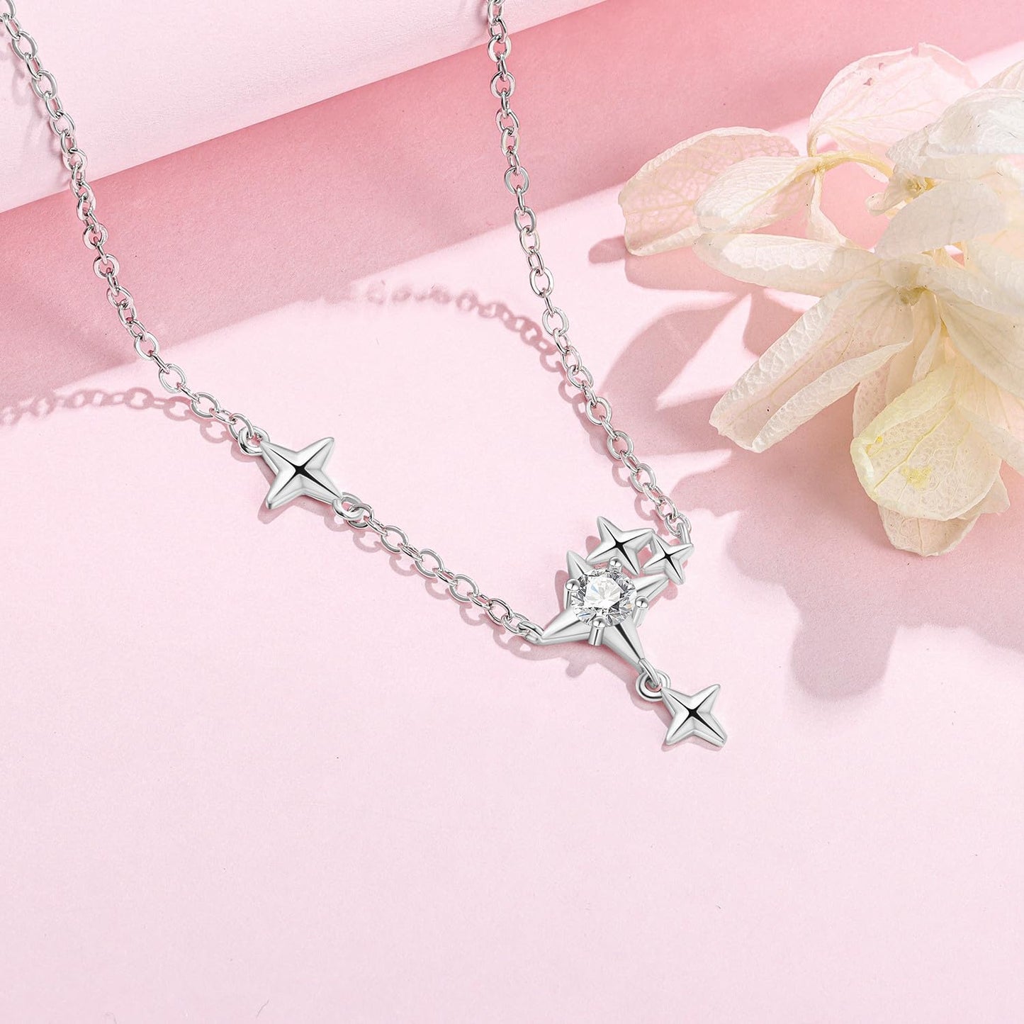 MISEFF 925 Sterling Silver Fashion Pendant Necklace for Women，Fashion Jewelry, 18K Gold Plated， Advanced Retro Series Link Chains ，Basic Multifunctional Accessories Suitable for Multiple Occasions and Daily Wear (Starry tassel)
