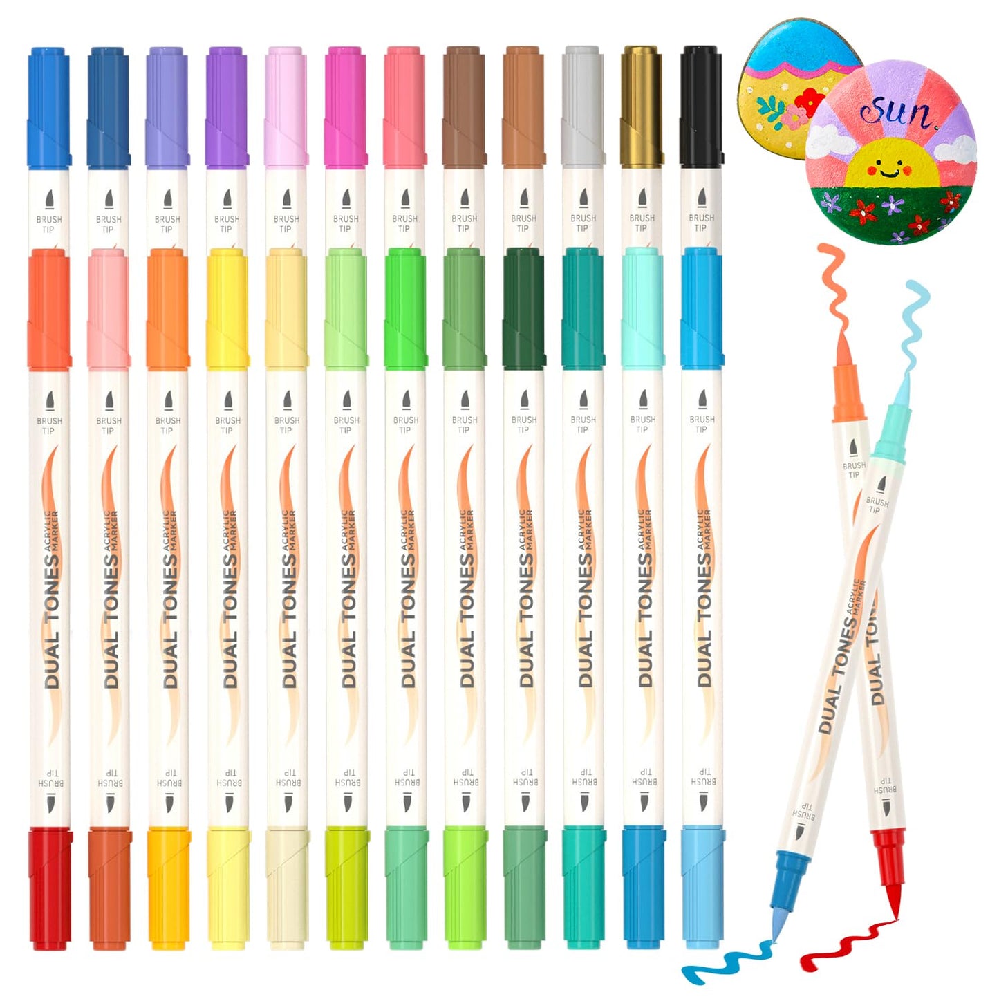 Shuttle Art 48 Colors Dual Tone Acrylic Paint Markers, 24 Pack Acrylic Paint Pens Set for Rock Painting, Ceramic, Wood, Canvas, Glass, Stone, Fabric, Card Making, DIY Crafts & Art Supplies