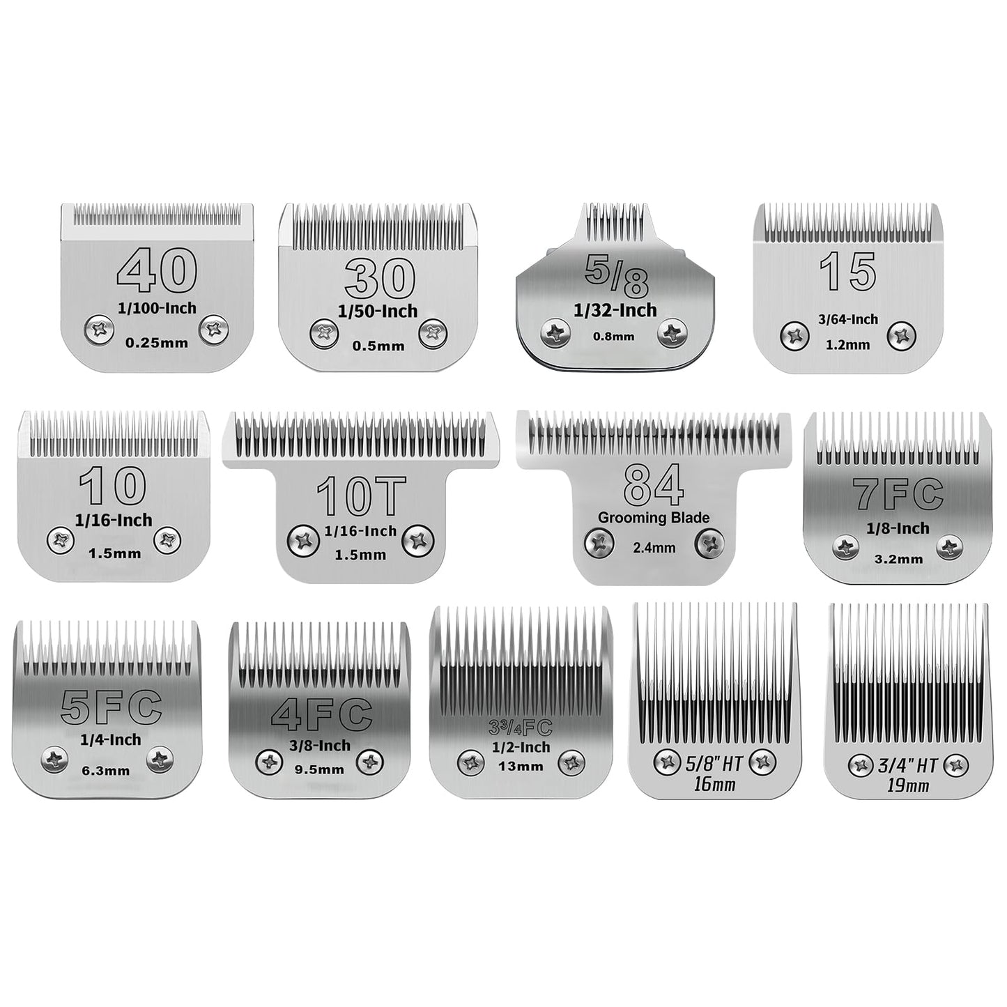 DODAER 13pcs Pet Dog Grooming Clipper Stainless Steel Blade Kit,Compatible with Andis/Oster A5,Wahl KM10 Series