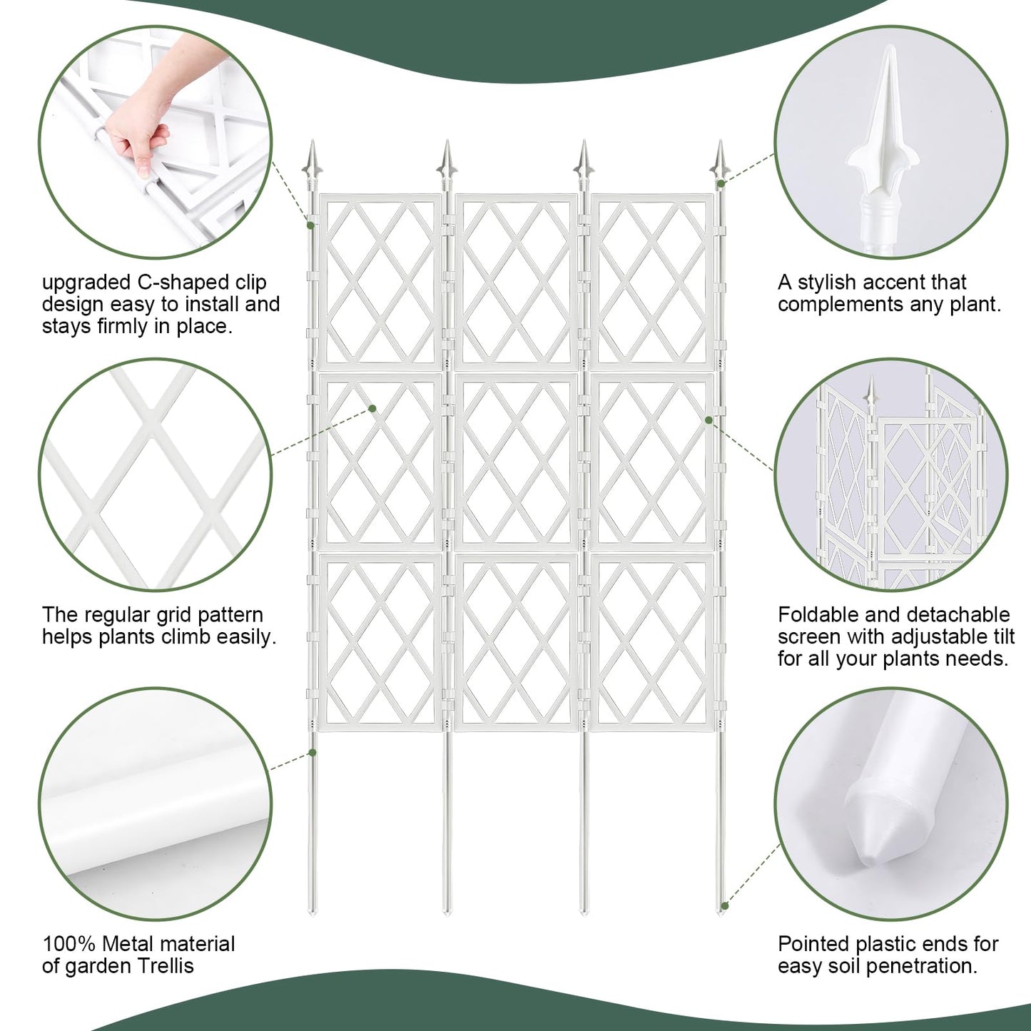 5.25FT Garden Trellis Support Fence,Metal Wall Lattice Climbing Frame for Climbing Plants Outdoor, White Iron Pipe Fence for Potted Plants Indoor for Ivy Vines Vegetable Flower, Patio, Lawn, Yard