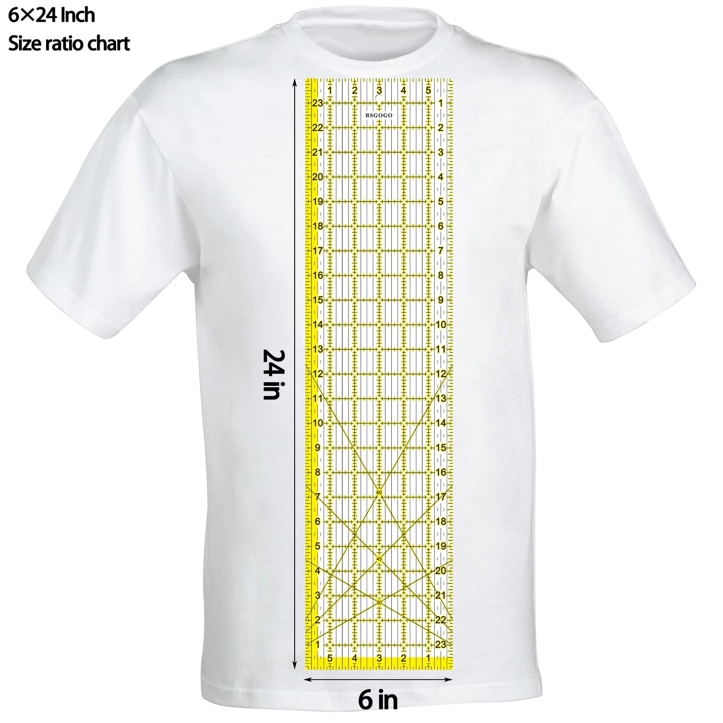 Acrylic Ruler 7 Piece Set, Non Slip Rings 50 Pieces, Quilting Rulers, Size (6"x24"), (2"x24"), (3"x18"), (3"x8"), (1.5"x12"), (1"x12"), (1"x6") (Yellow-7 Piece Set)